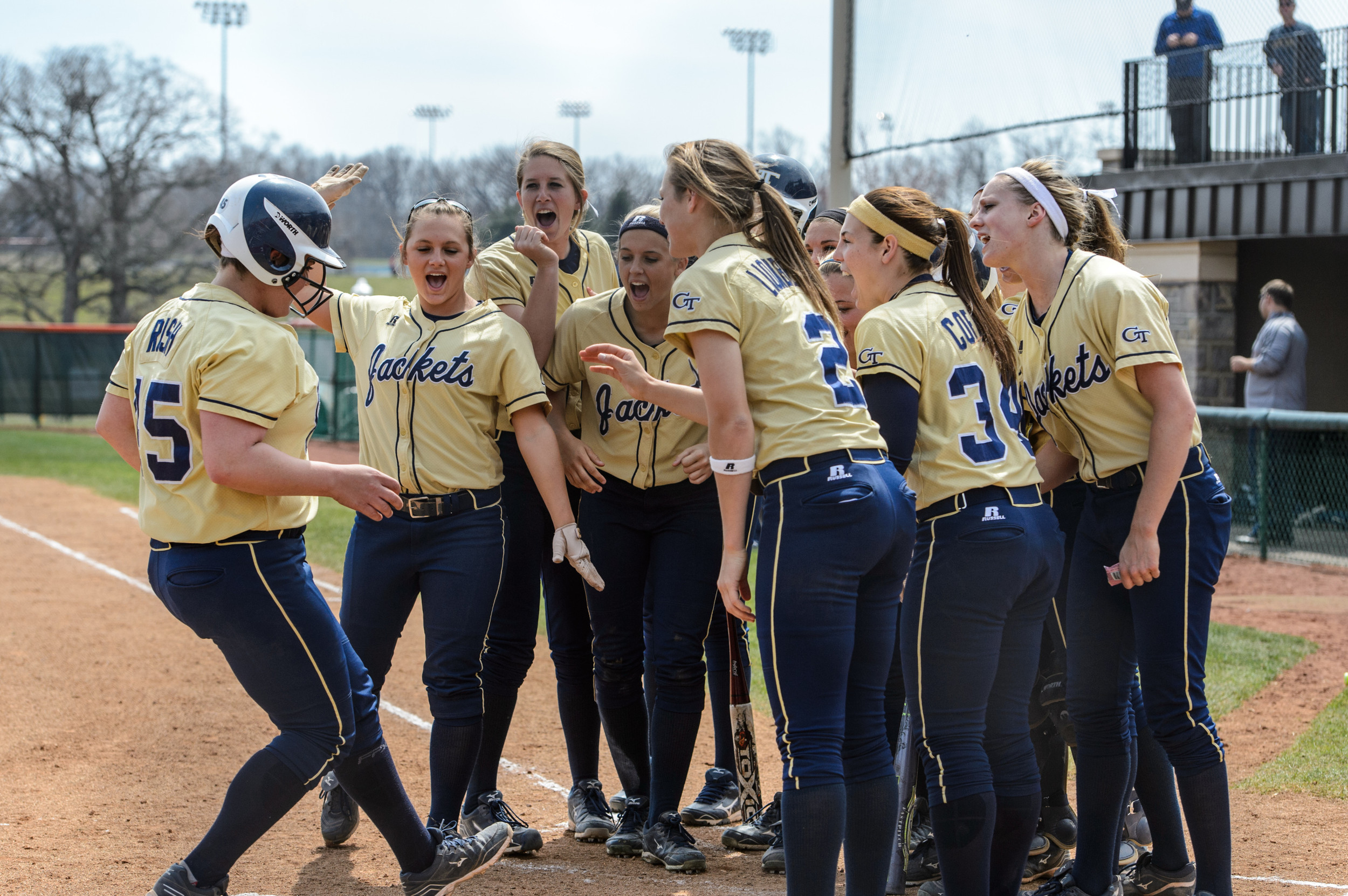 The team celebrates Hope Rush's home run