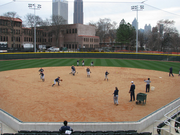 Softball team practices in its new stadium for the first time.