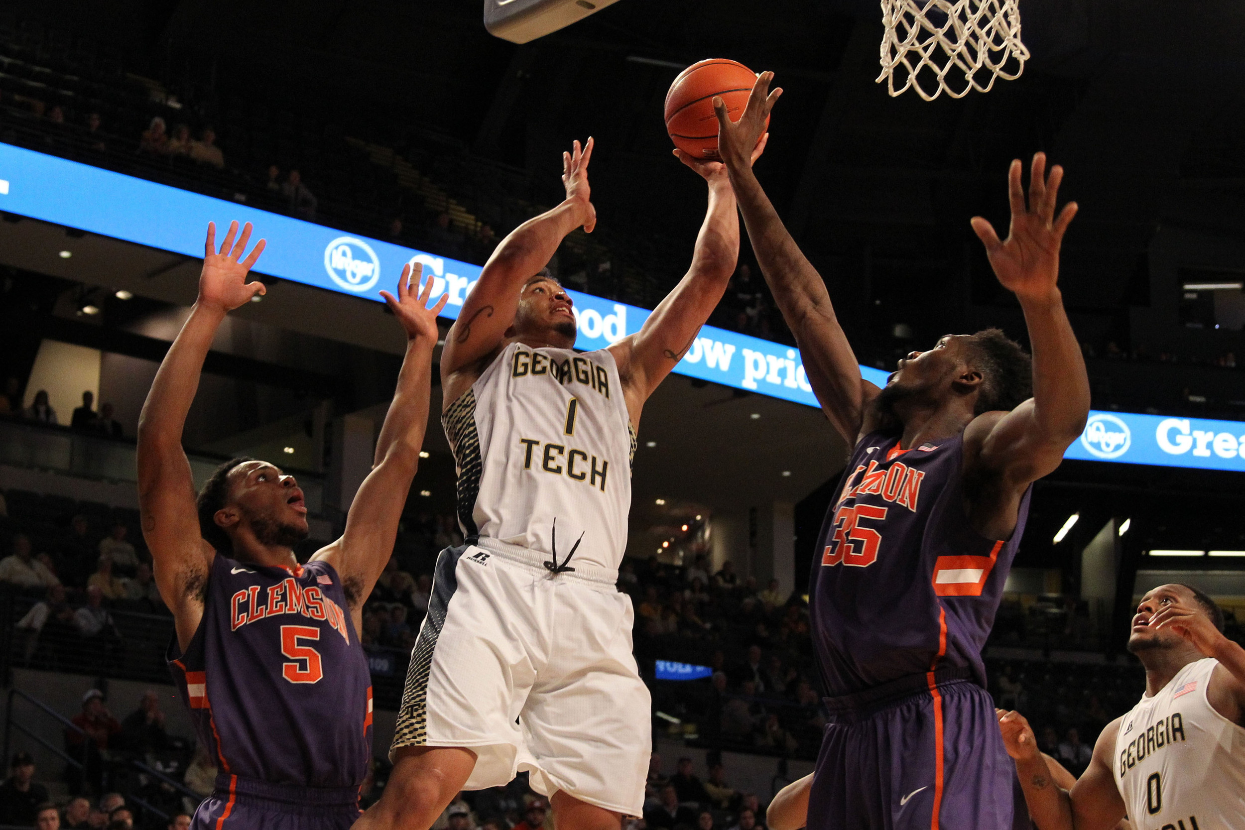 Georgia Tech Yellow Jackets guard Tadric Jackson (1) shoots the ball against the Clemson Tigers in the second half at McCamish Pavilion. Georgia Tech defeated Clemson 63-52. Mandatory Credit: Brett Davis-USA TODAY Sports