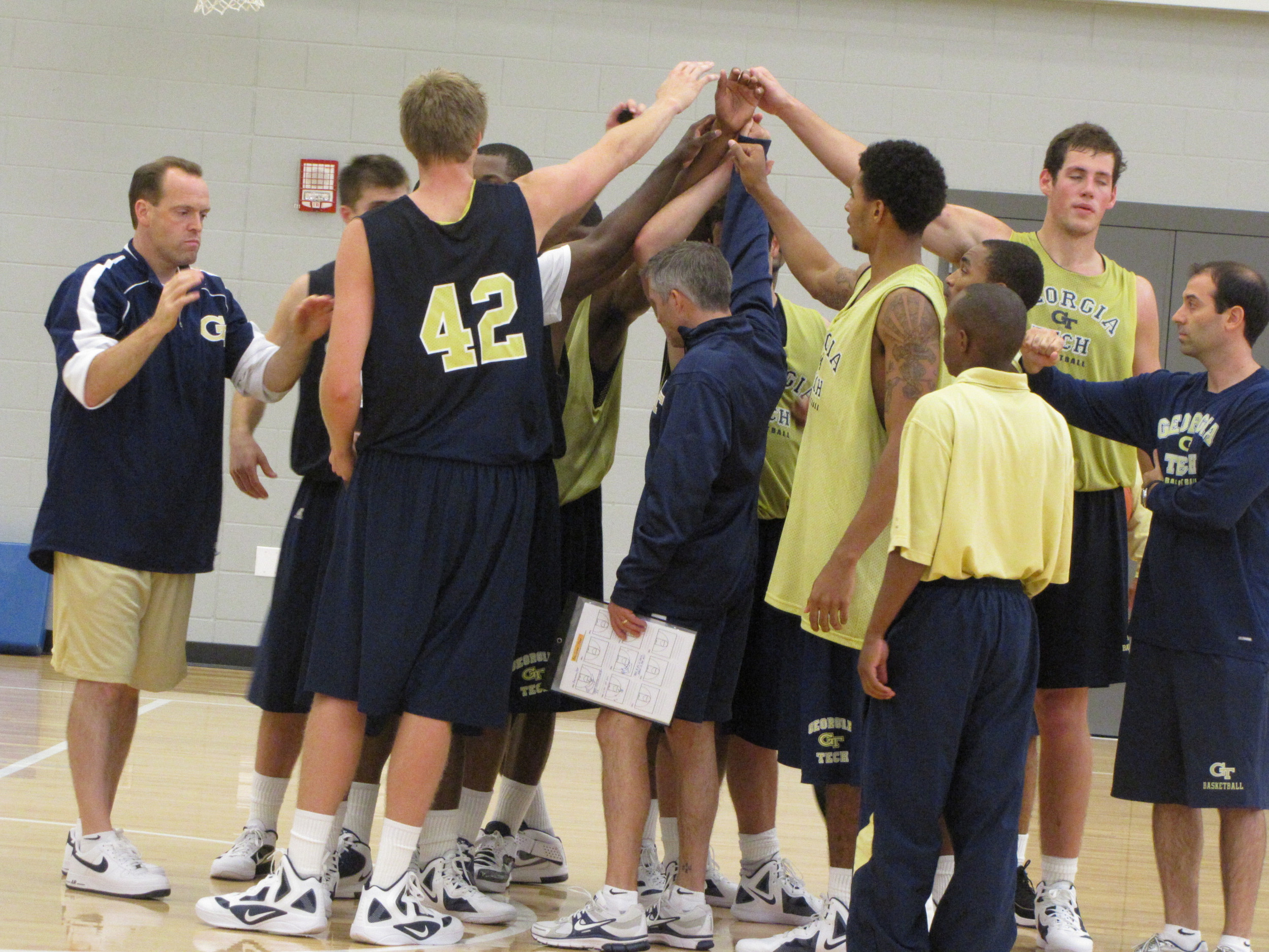 Team huddle at the end of the workout