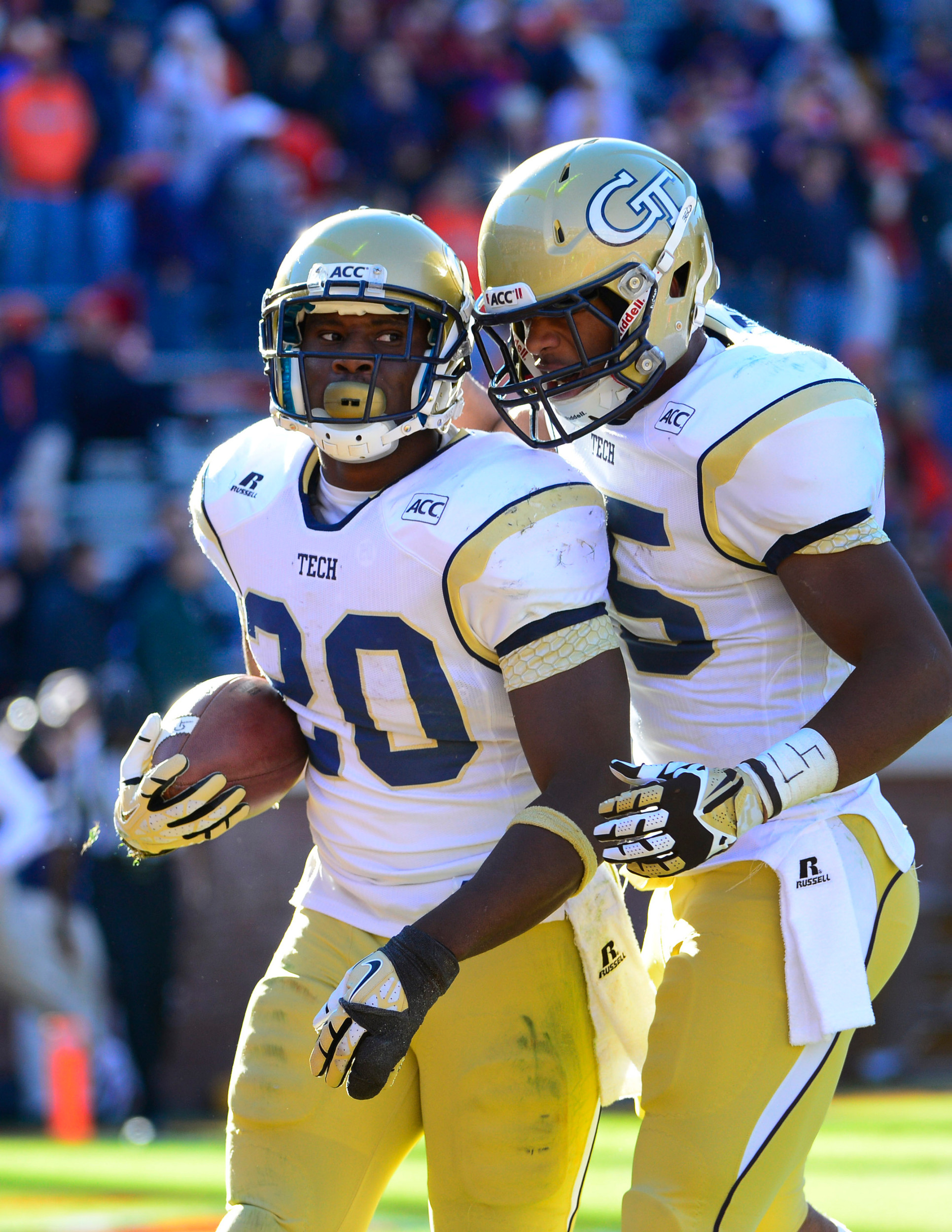 David Sims (20) celebrates with wide receiver DeAndre Smelter (15) after scoring a touchdown. Mandatory Credit: Bob Donnan-USA TODAY Sports