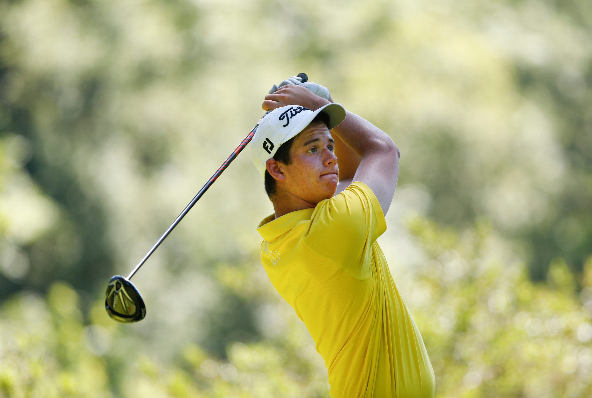 Noah Norton plays his tee shot on the 17th hole during 2016 U.S. Open Sectional Qualifying at Royal Oaks Country Club in Vancouver, Wash. on Monday, June 6, 2016. (Copyright USGA/Steven Gibbons)