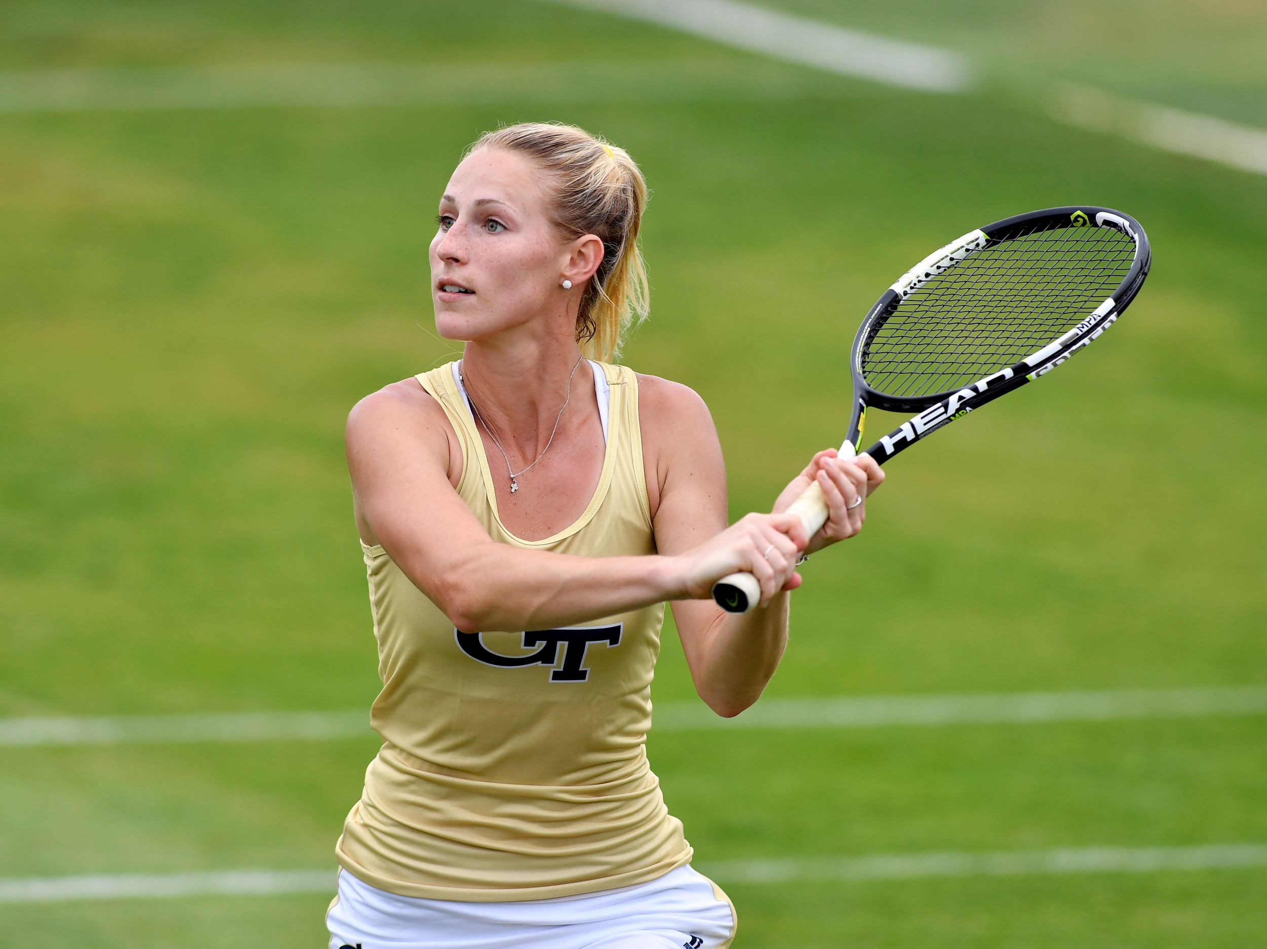 Georgia Tech's Alexa Anton-Ohlmeyer competes in a match at the Hall of Fame Tennis Club. Credit: Brian Fluharty-USA TODAY Sports