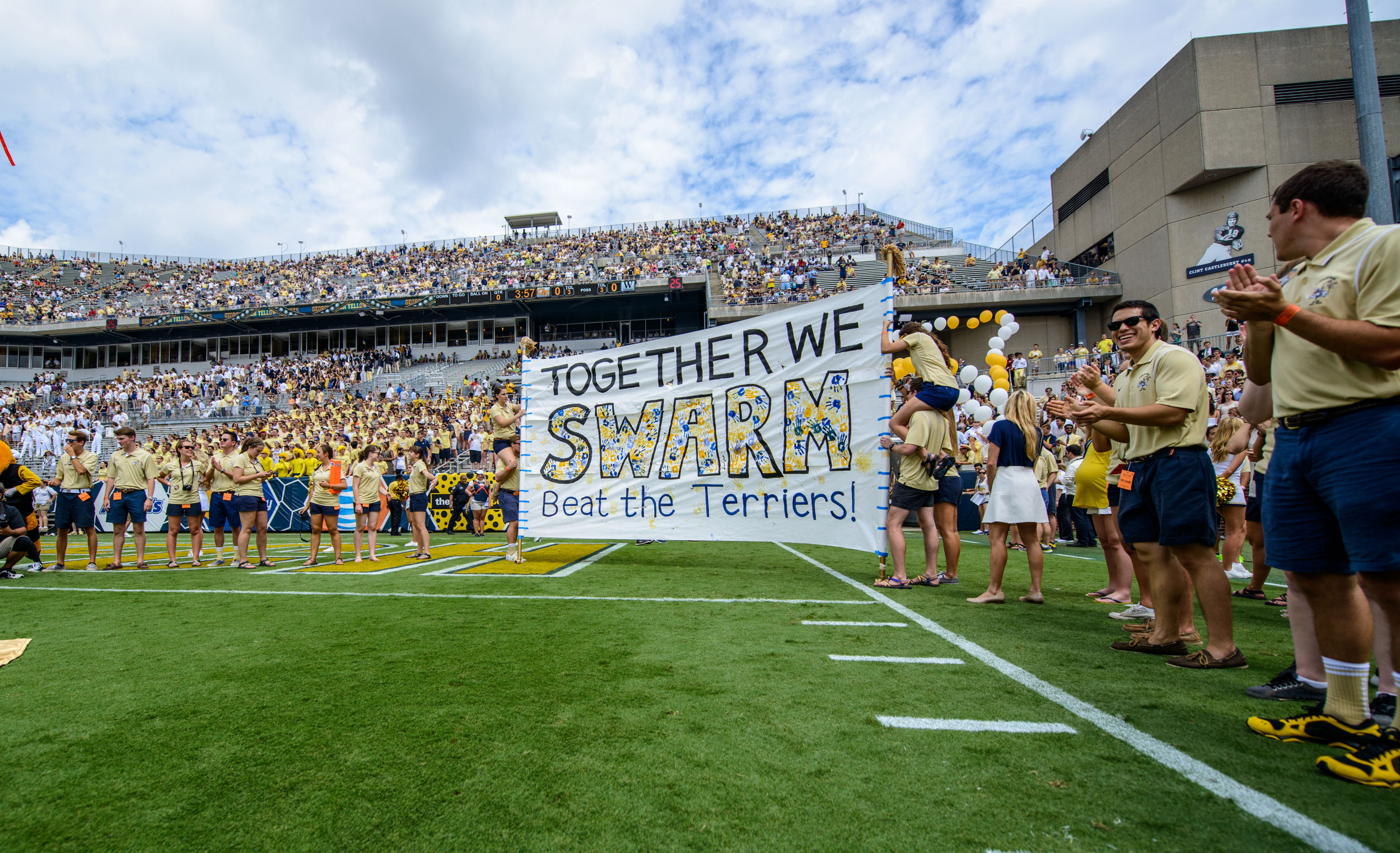 The team prepares to storm the field.