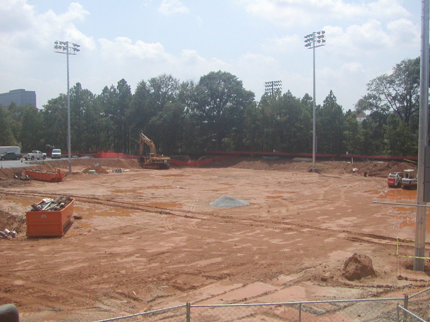 August 1, 2008 - View of future field area. Note light towers are now in place.