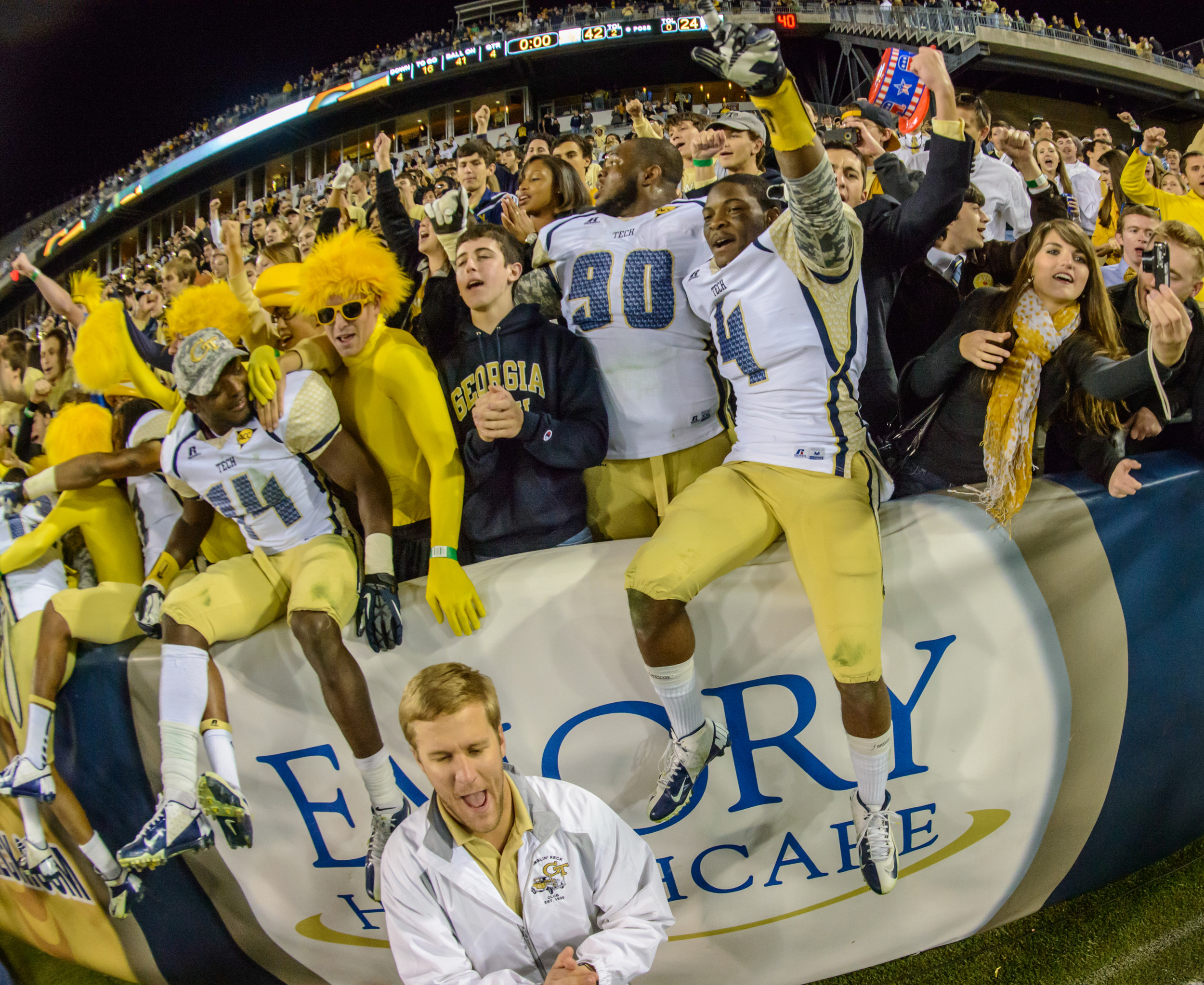 The Jackets celebrate the win over Duke to become bowl eligible!