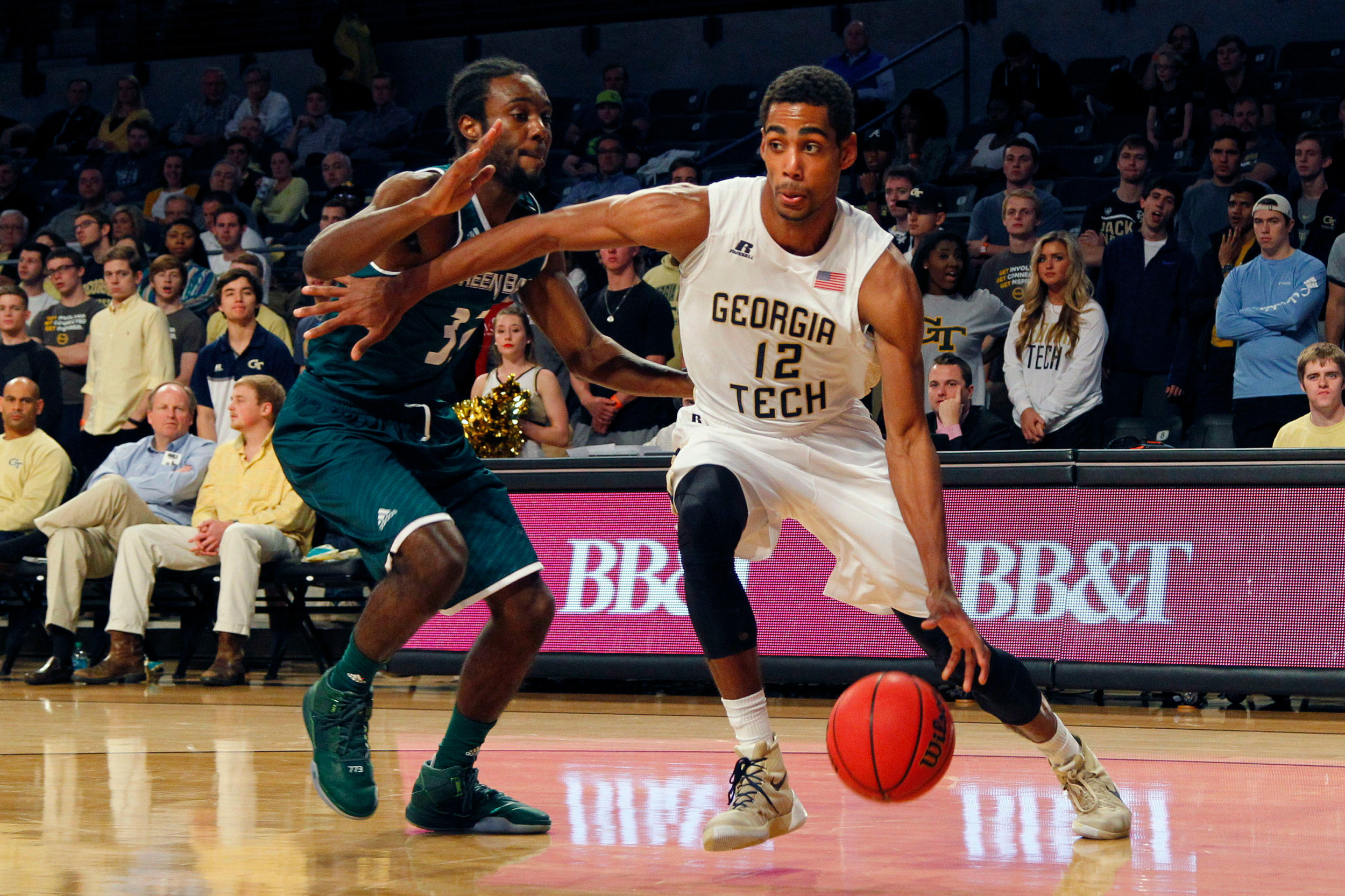 Yellow Jackets forward Quinton Stephens drives to the basket against the Green Bay Phoenix in the first half at McCamish Pavilion. Credit: Brett Davis-USA TODAY Sports