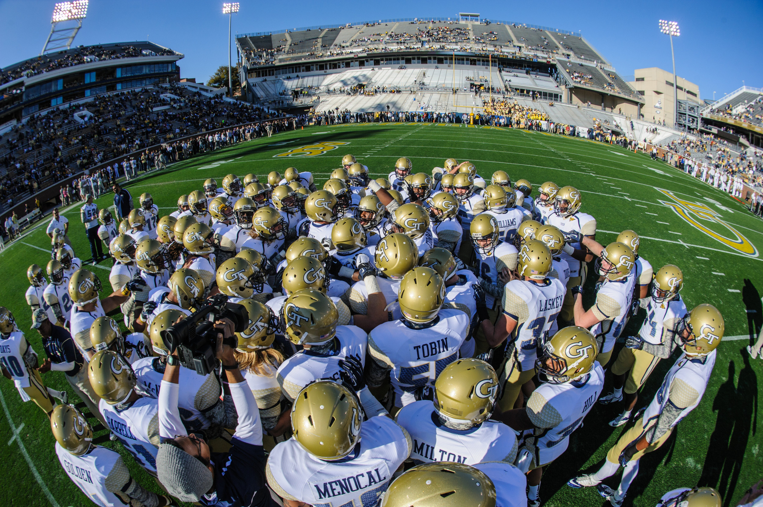 The team huddles before the game.