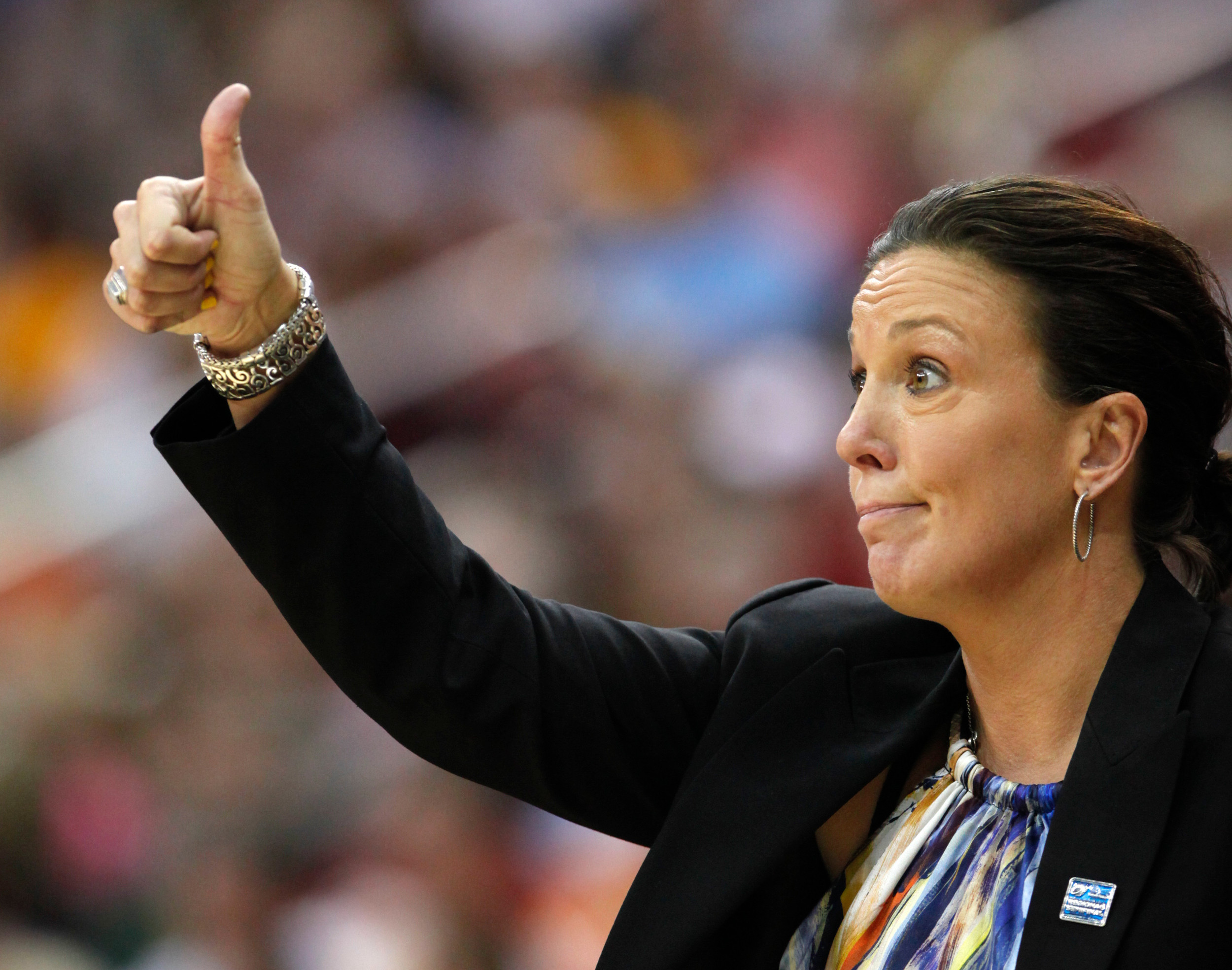 Georgia Tech's coach MaChelle Joseph gives the thumbs up against Baylor in the second half. (AP Photo/Nati Harnik)