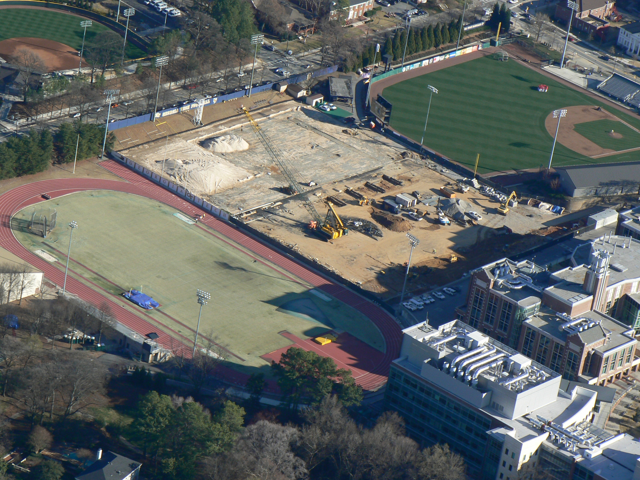 Week 8 - Photo taken on Feb. 26, 2011 - Aerial photo of indoor practice facility site in between GT track and Russ Chandler Stadium.