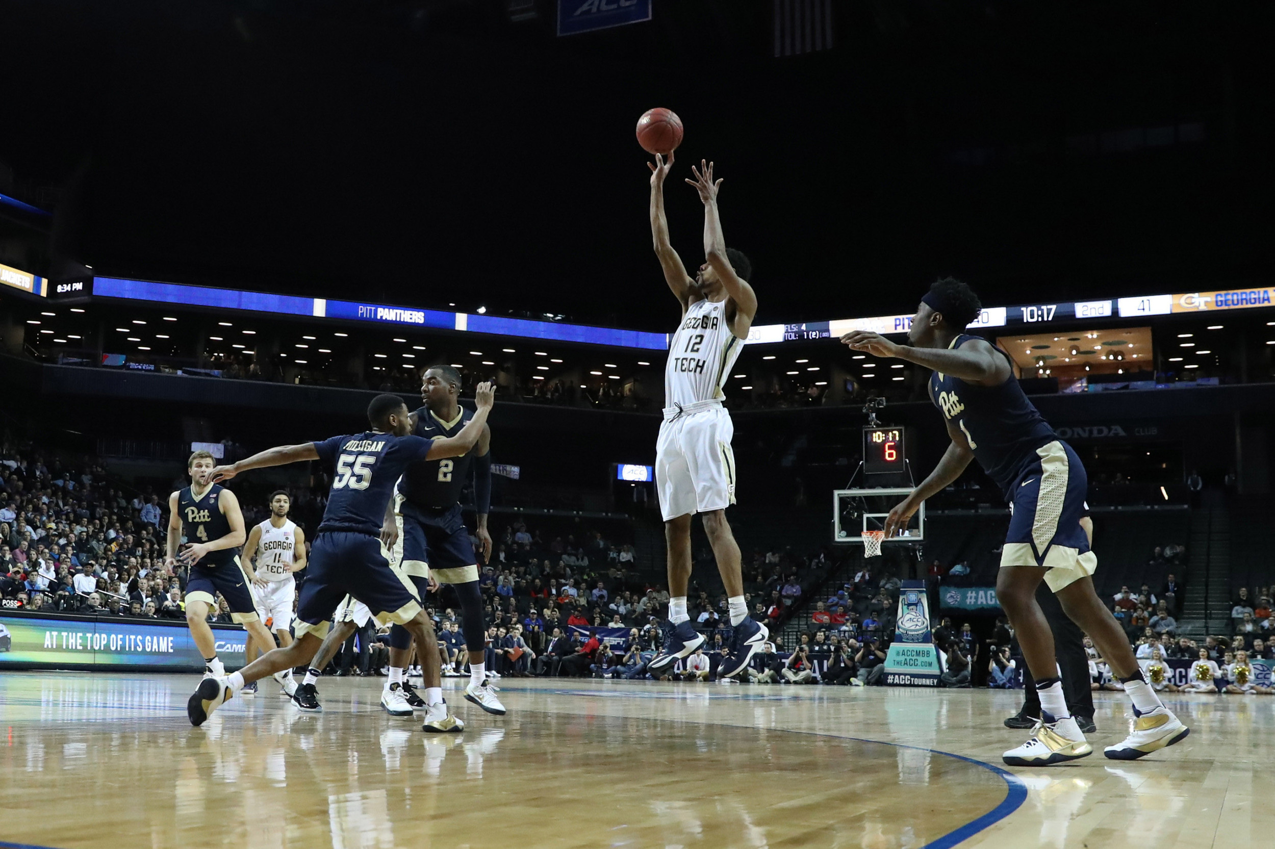 Forward Quinton Stephens shoots during the second half against the Pittsburgh Panthers during the ACC Conference Tournament at Barclays Center. Credit: Anthony Gruppuso-USA TODAY Sports