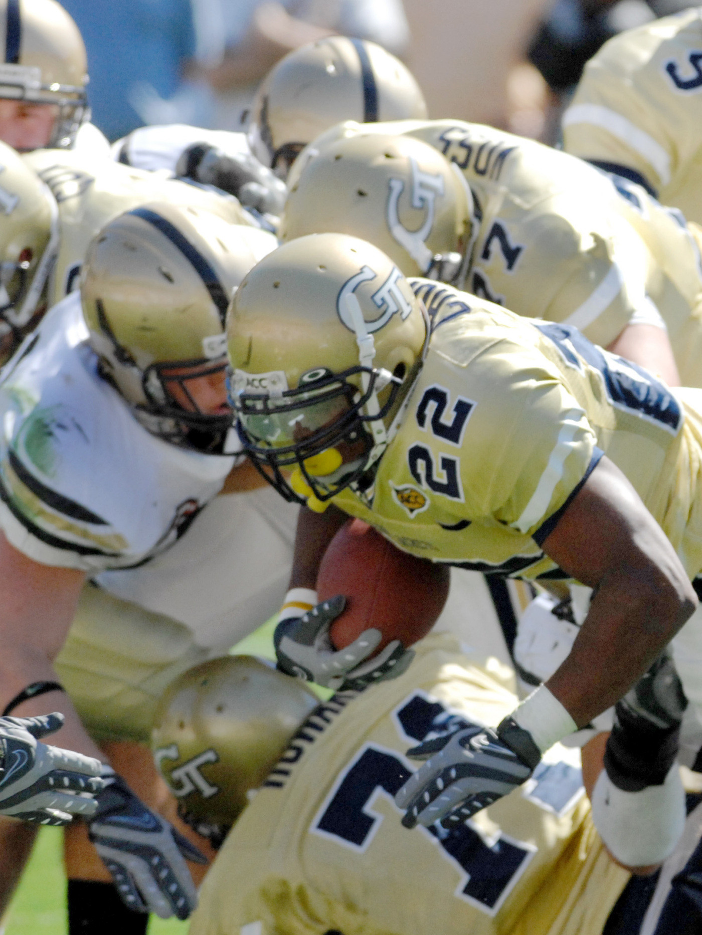Tashard Choice tries to break through the Army defensive line during a drive in the first quarter. (AP Photo/Gregory Smith)