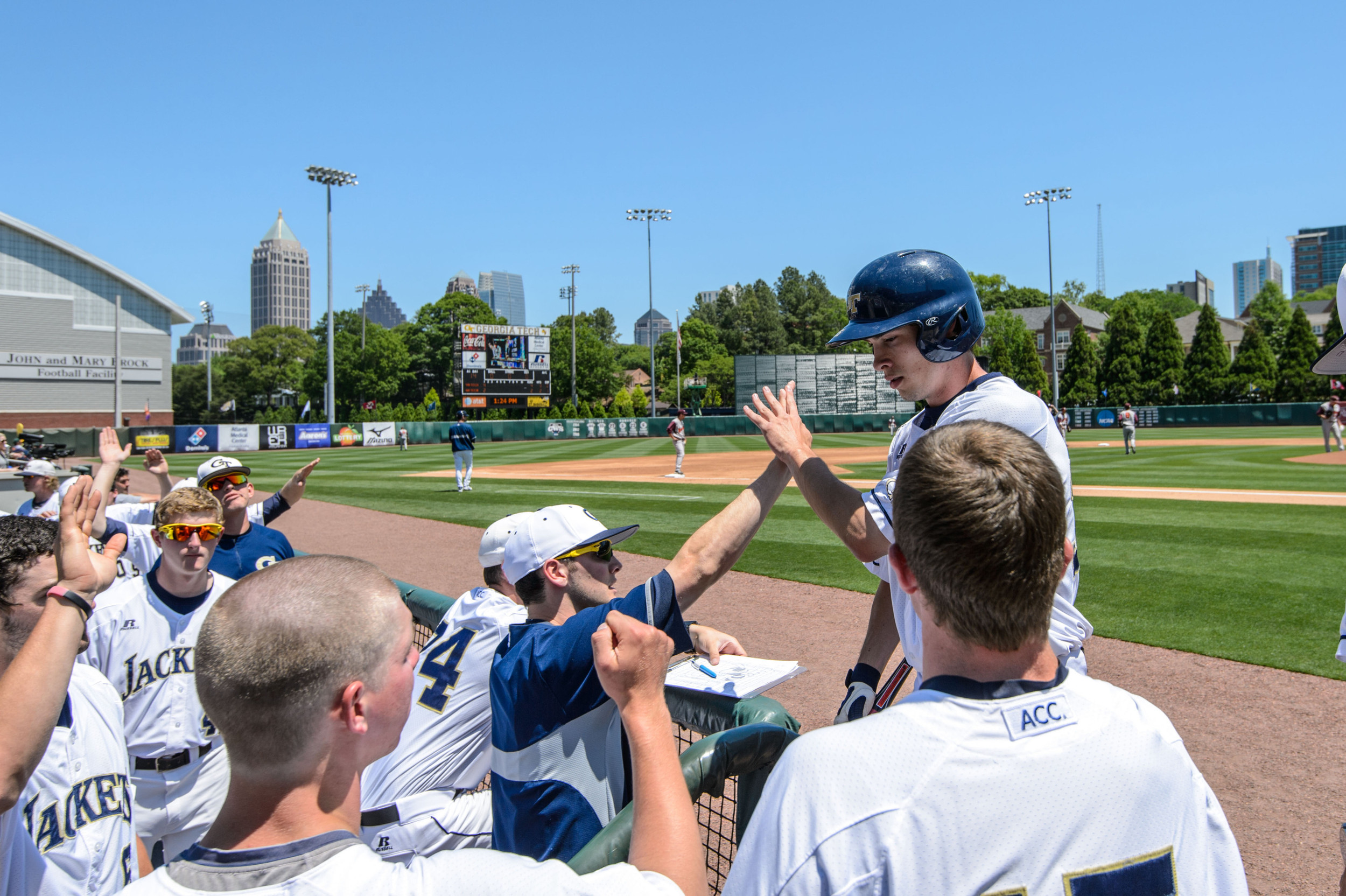Daniel Spingola (35) is welcomed back to the dugout