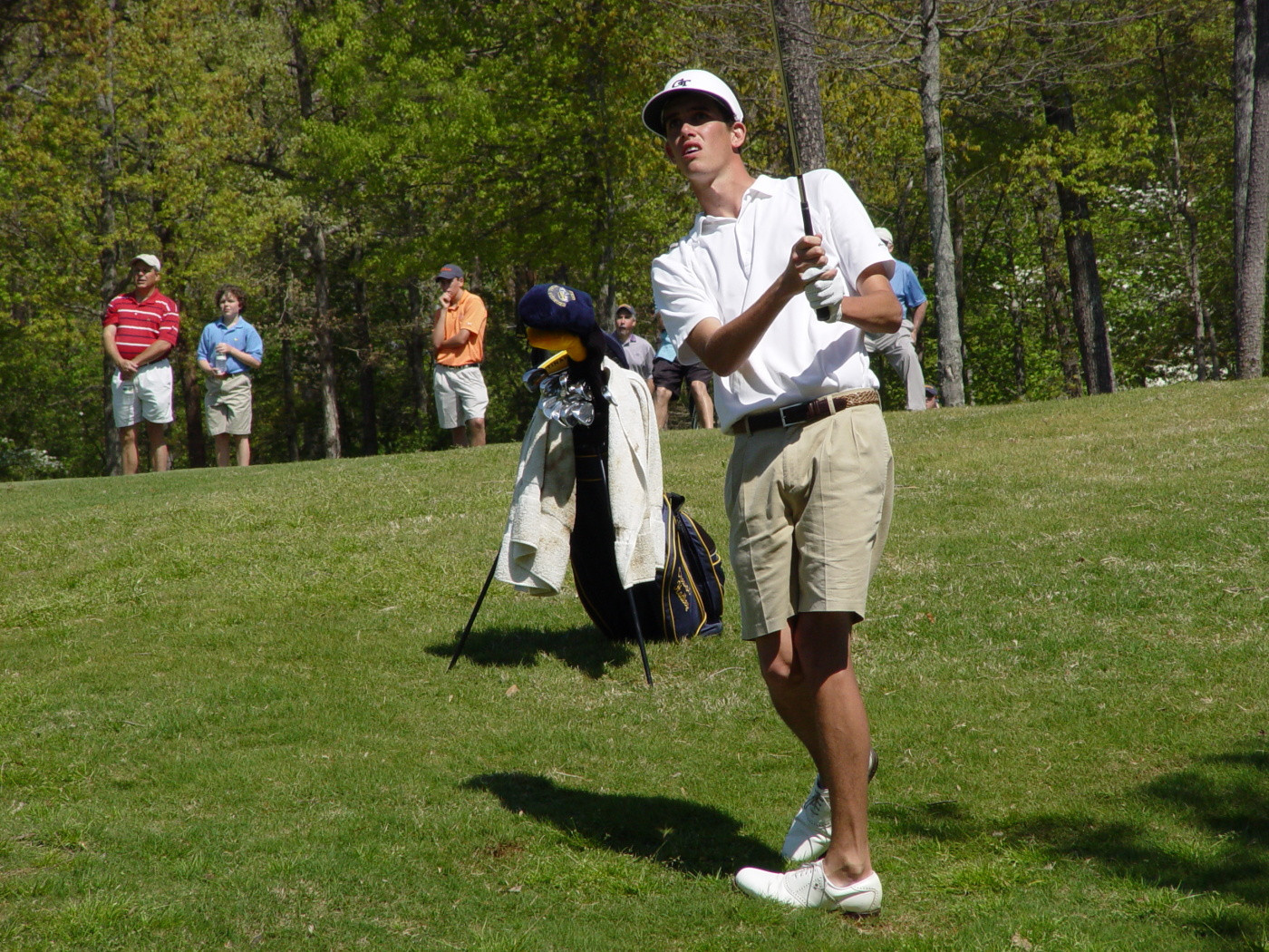 Chesson Hadley hits his approach shot to the fifth green during the final round of the ACC Golf Championship, April 20, 2008.