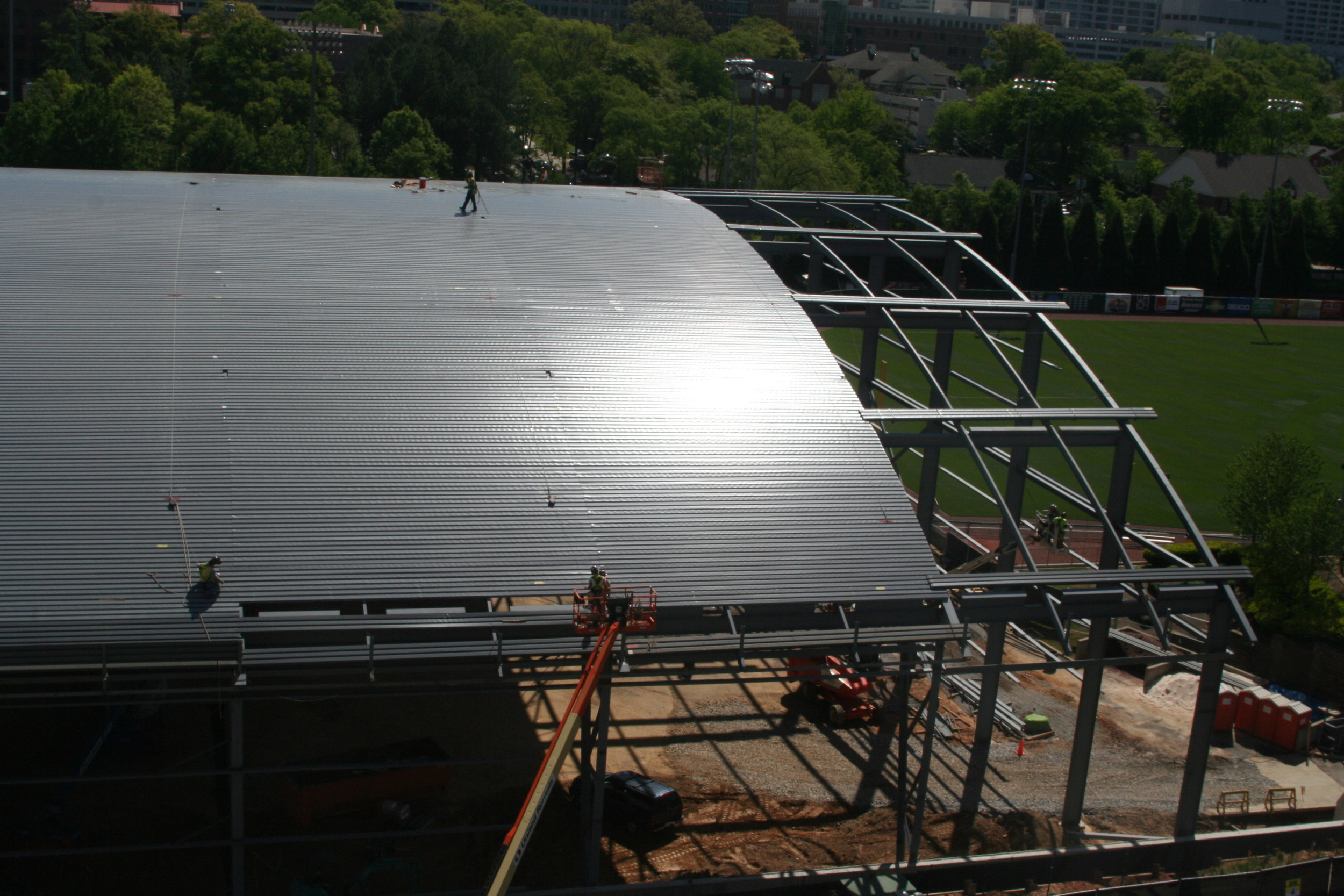 Week 15 - Photo taken on April 13, 2011 - The entire indoor facility is almost covered by roofing - Photo taken by Josie G. Giles â?¢ School of Chemical & Biomolecular Engineering