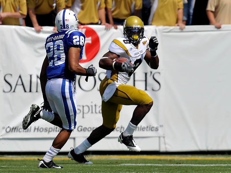 Demaryius Thomas (8) runs for additional yardage after receiving a pass against Duke.