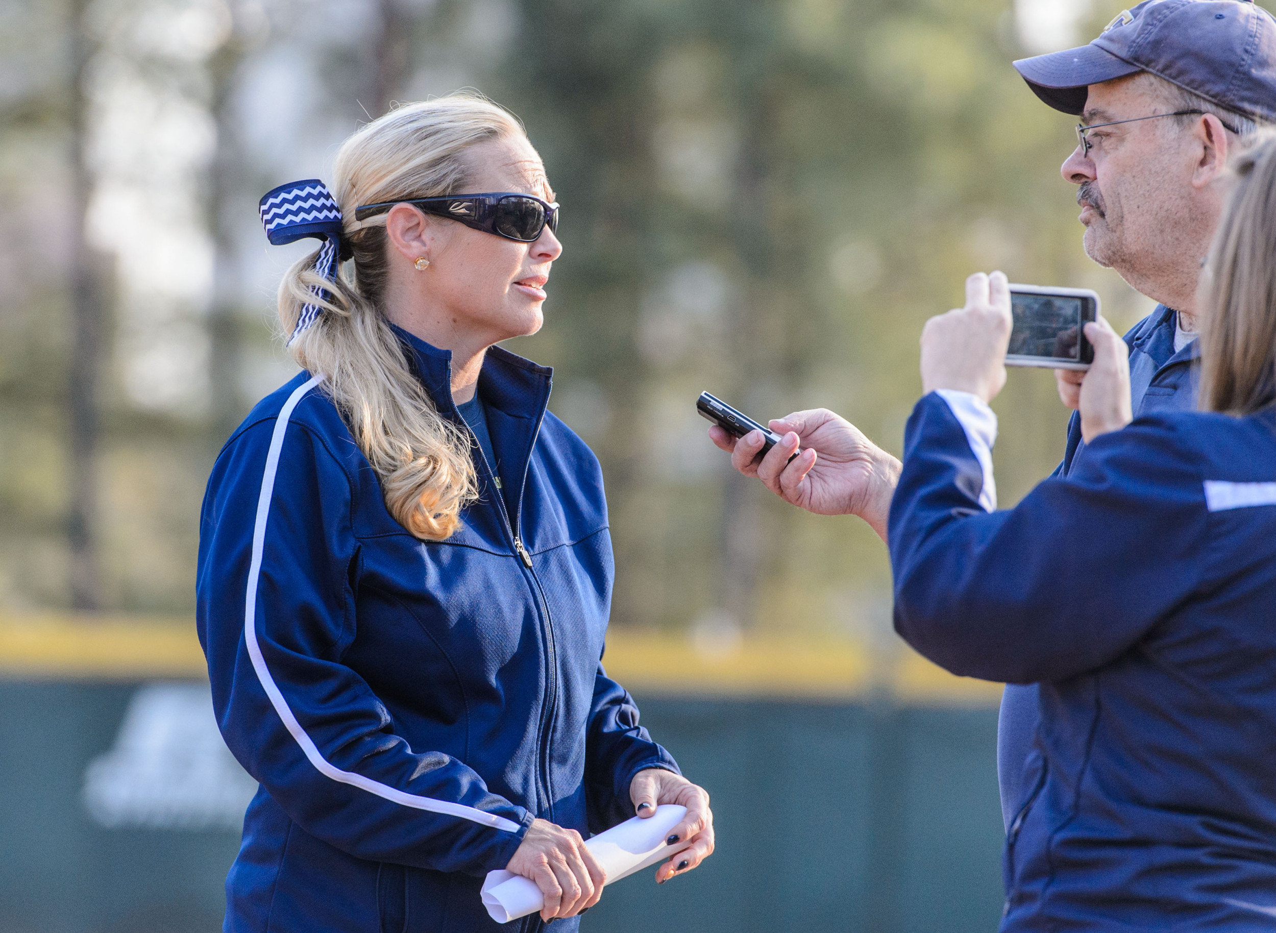 Coach Shelly Hoerner speaks with the media after the win