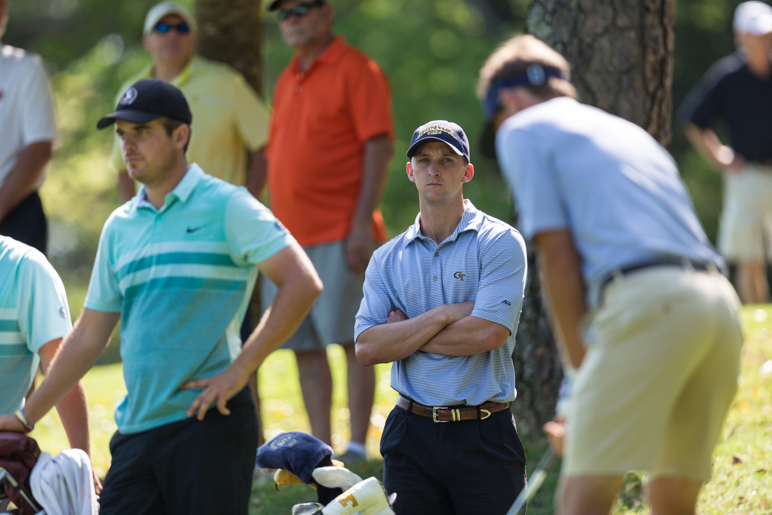 Assistant coach Drew McGee during the first round of the ACC Men's Golf Championship, Musgrove Mill Golf Club, Clinton, S.C., April 21, 2017