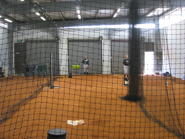 Softball team practices in its new stadium for the first time.
