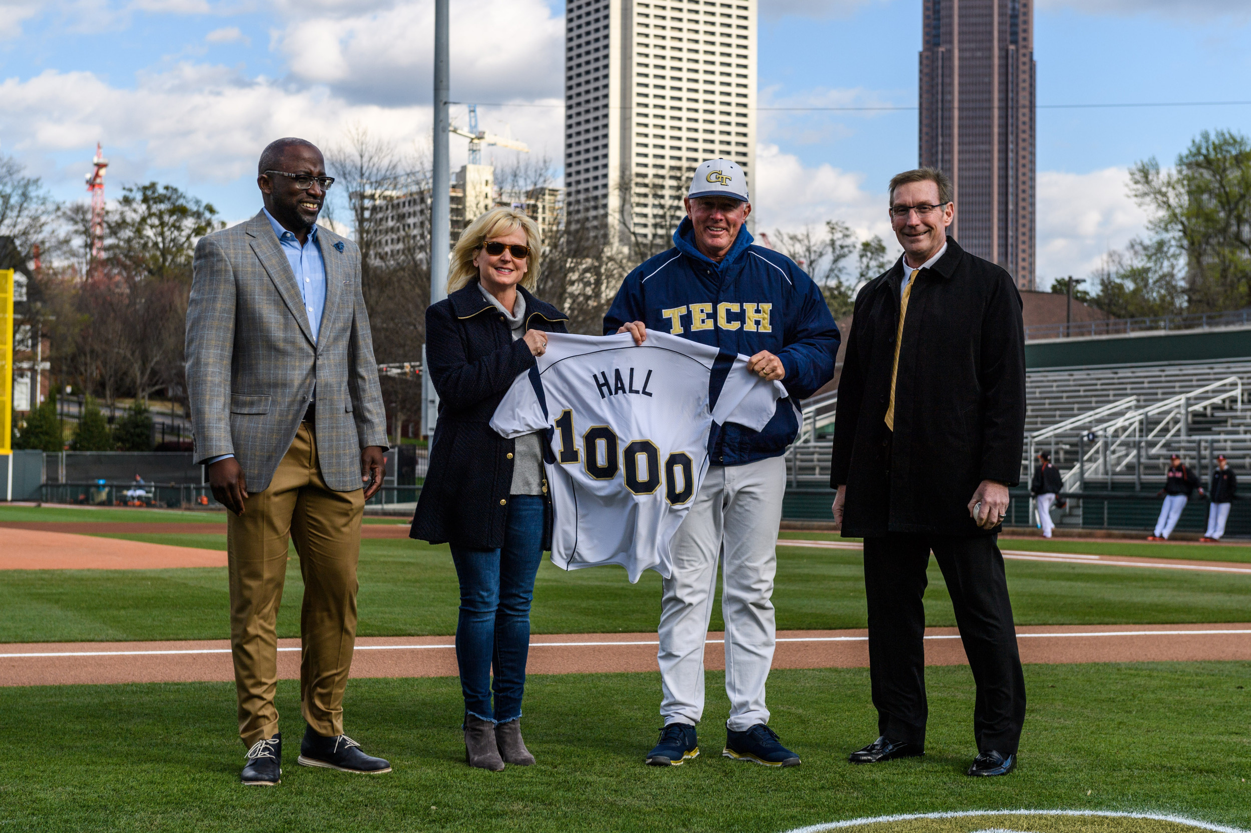 Coach Hall was presented with the game ball from Tuesday night and a jersey commemorating 1,000 wins at Georgia Tech