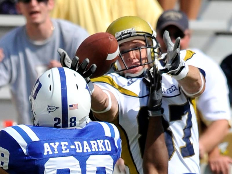 R.B. Clyburn (87) pulls in the ball against the Duke defense late in the game, but the cath was ruled out of bounds.