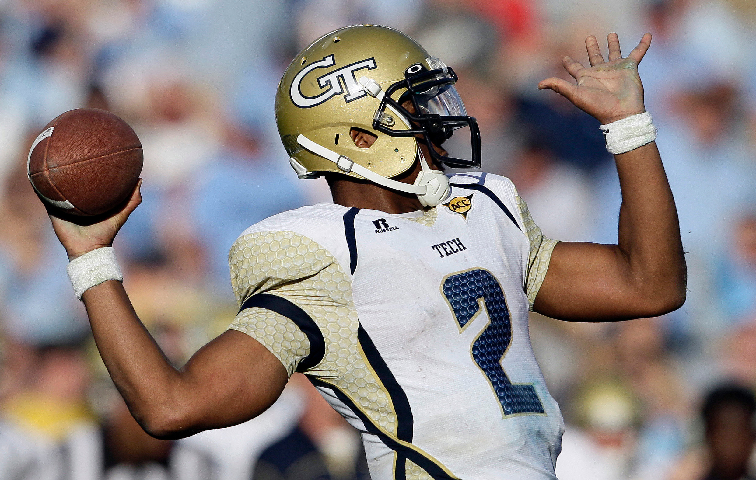Georgia Tech quarterback Vad Lee (2) passes during the second half. Georgia Tech won 68-50. (AP Photo/Gerry Broome)