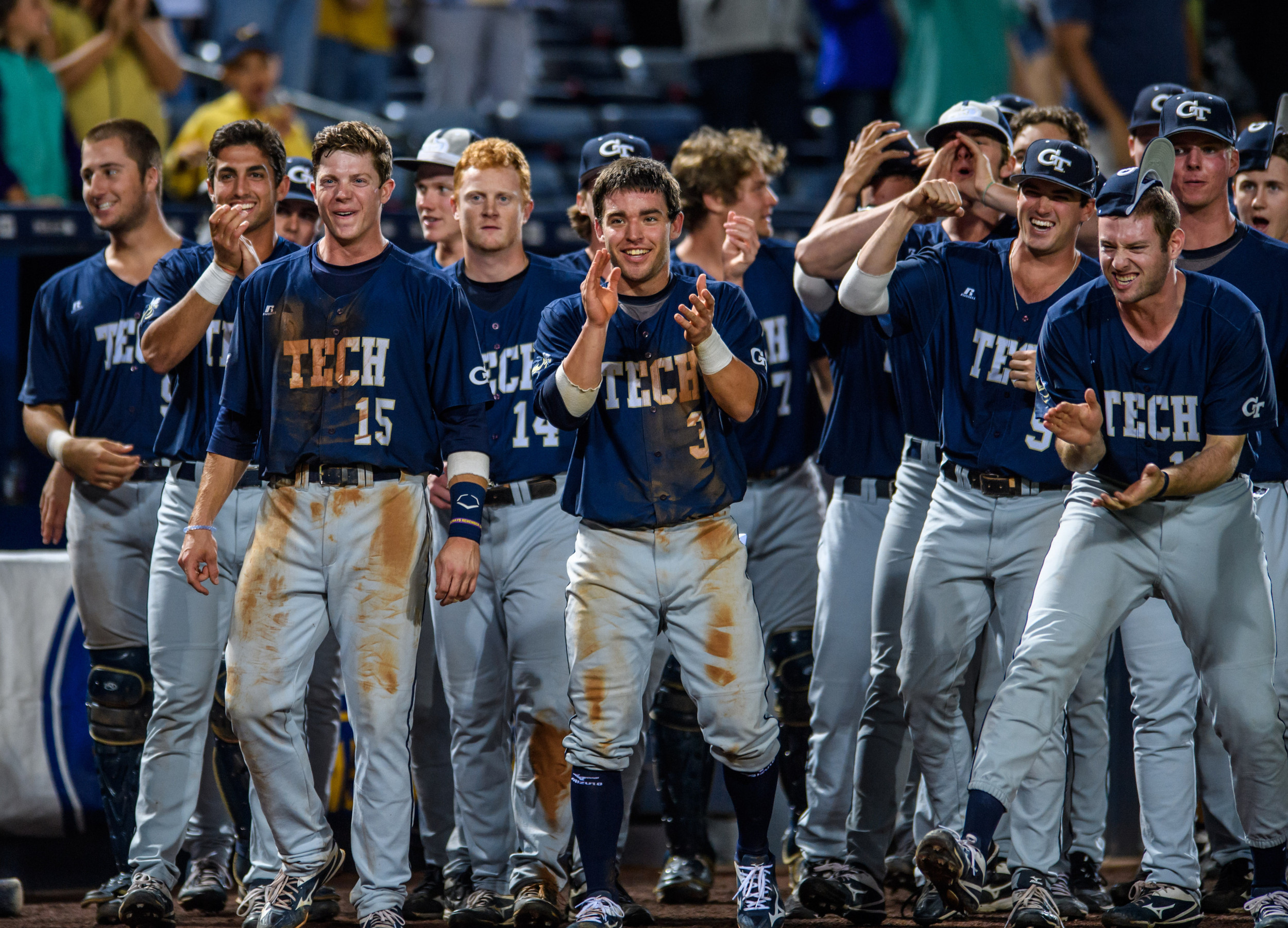 The team awaits Kel Johnson after his home run