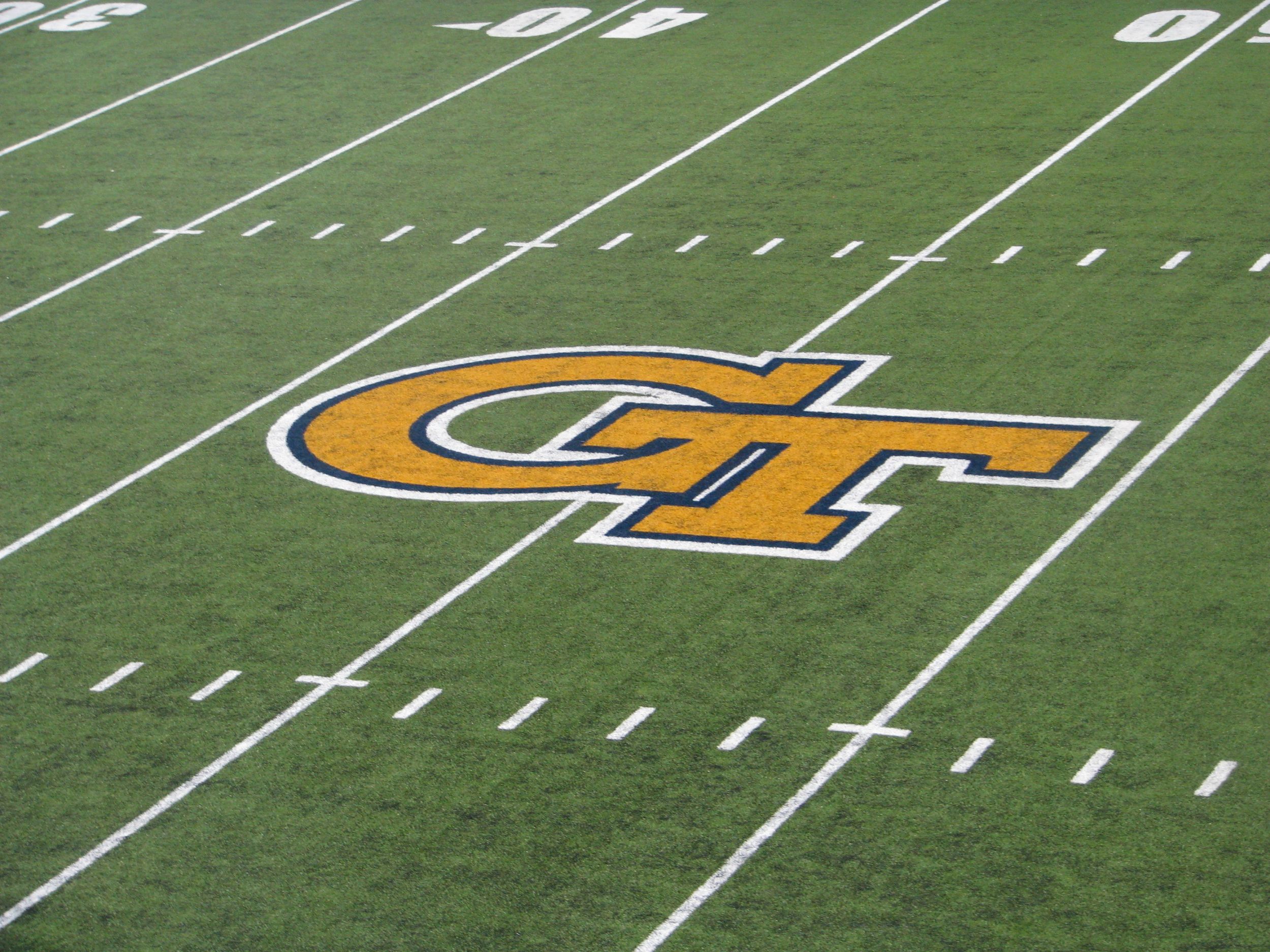 GT Logo on indoor field - Georgia Tech Football Practice - 8/24/11