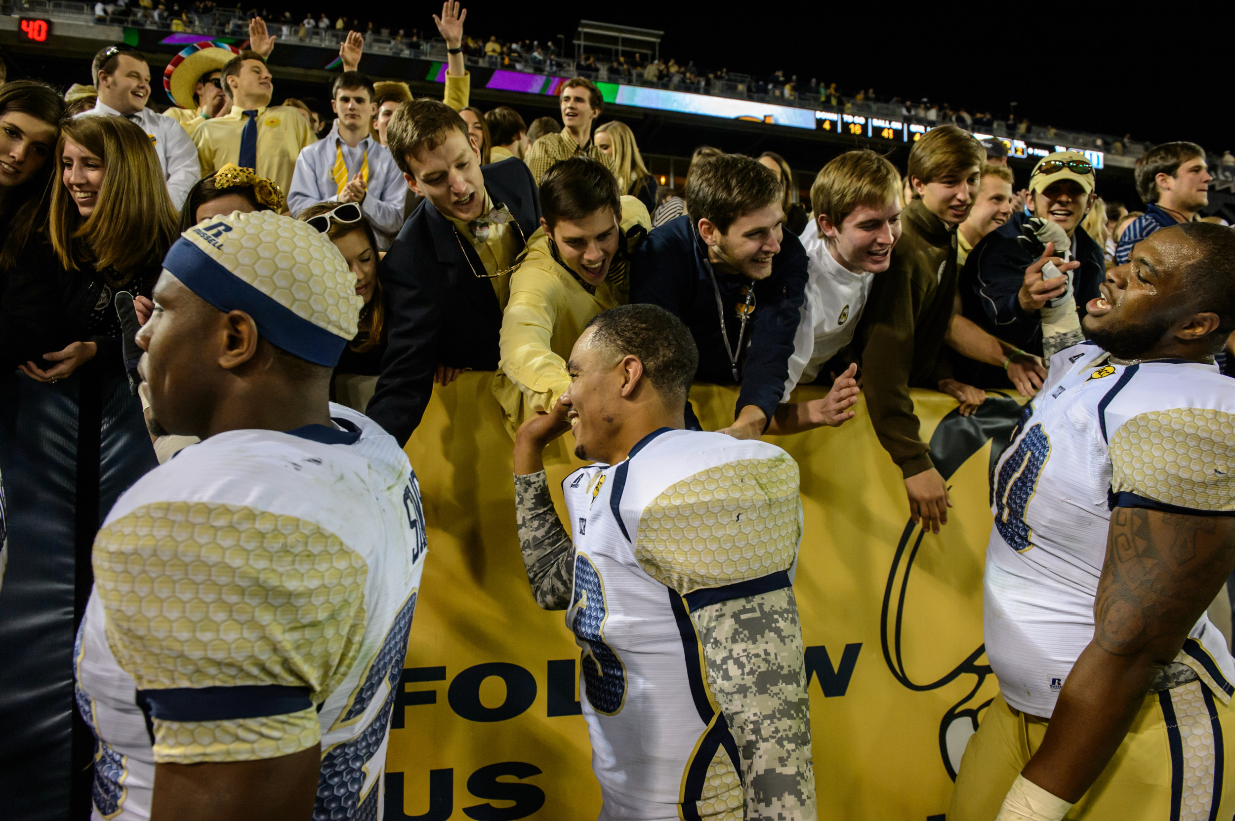 The Jackets celebrate the win over Duke to become bowl eligible!