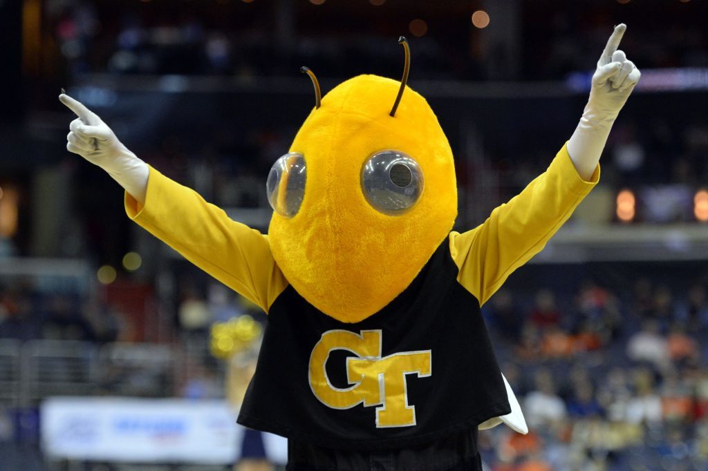 Mar 9, 2016; Washington, DC, USA; Georgia Tech Yellow Jackets mascot walks across the court in the first half during against the Clemson Tigers day two of the ACC conference tournament at Verizon Center. Mandatory Credit: Tommy Gilligan-USA TODAY Sports
