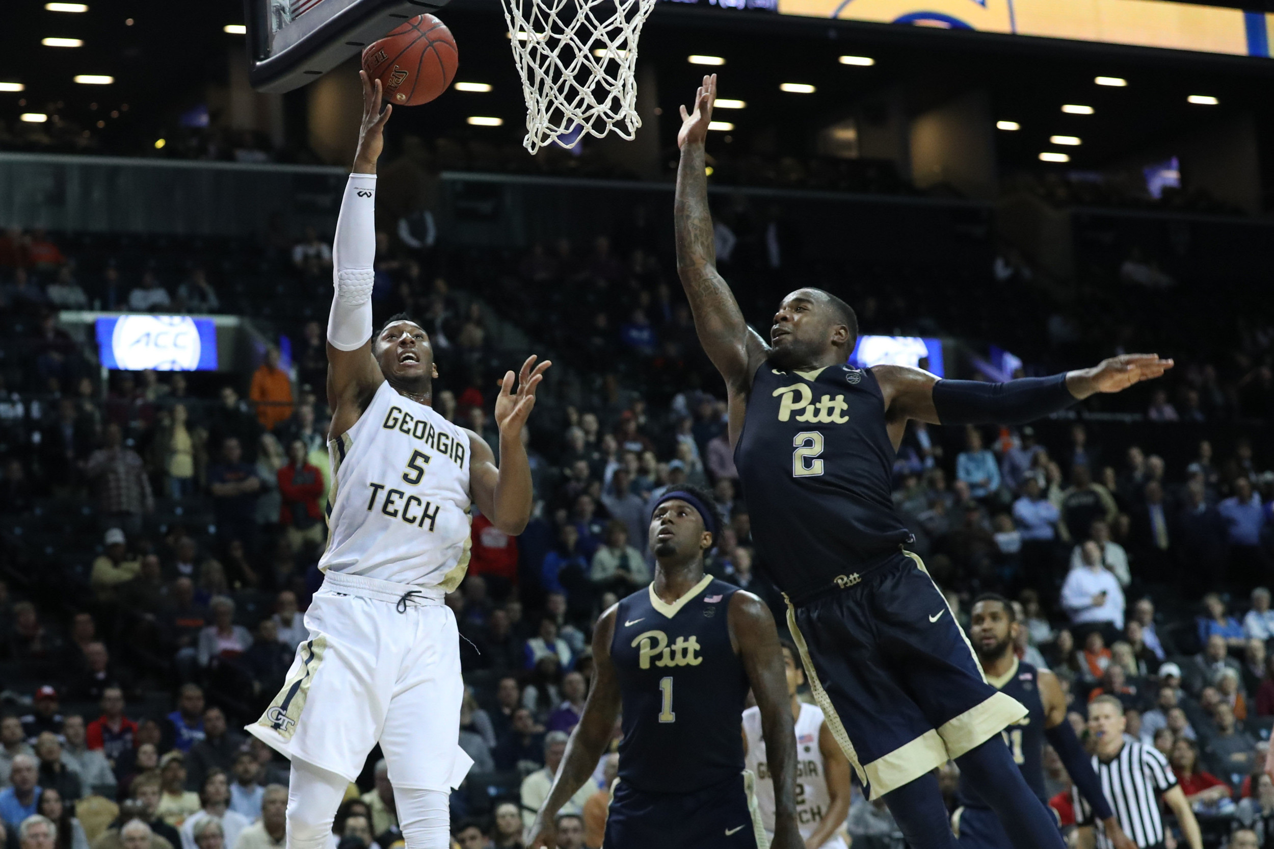 Guard Josh Okogie shoots as Pittsburgh Panthers forward Michael Young falls off defense during the first half during the ACC Conference Tournament at Barclays Center. Credit: Anthony Gruppuso-USA TODAY Sports