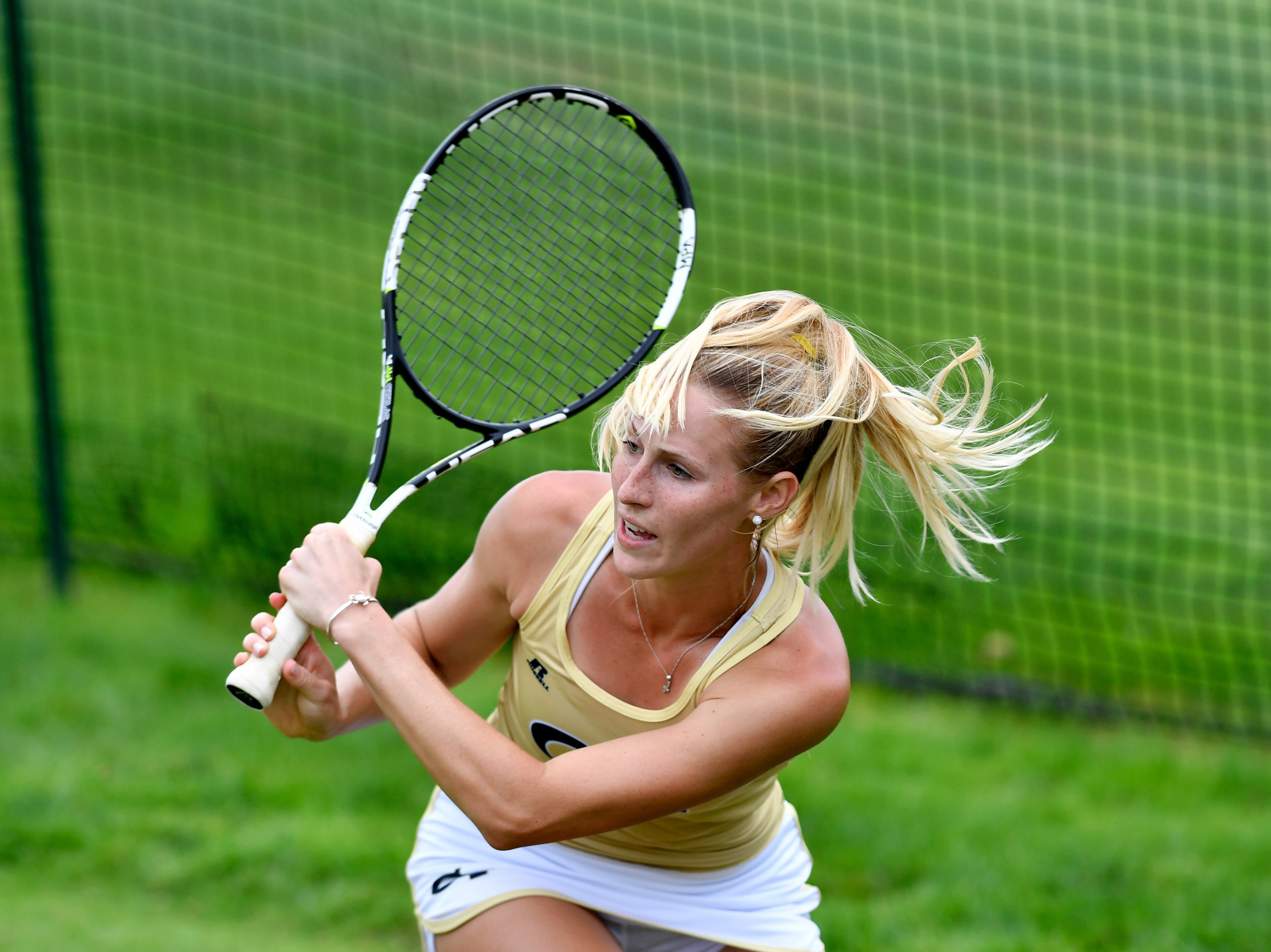 Georgia Tech's Alexa Anton-Ohlmeyer competes in a match at the Hall of Fame Tennis Club. Credit: Brian Fluharty-USA TODAY Sports