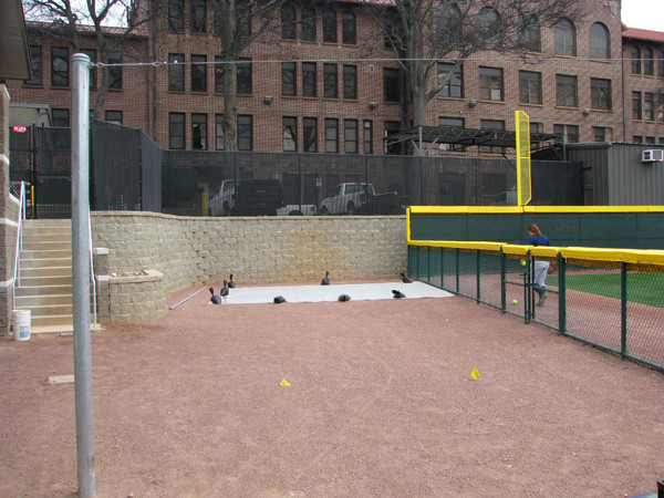 Softball team practices in its new stadium for the first time.