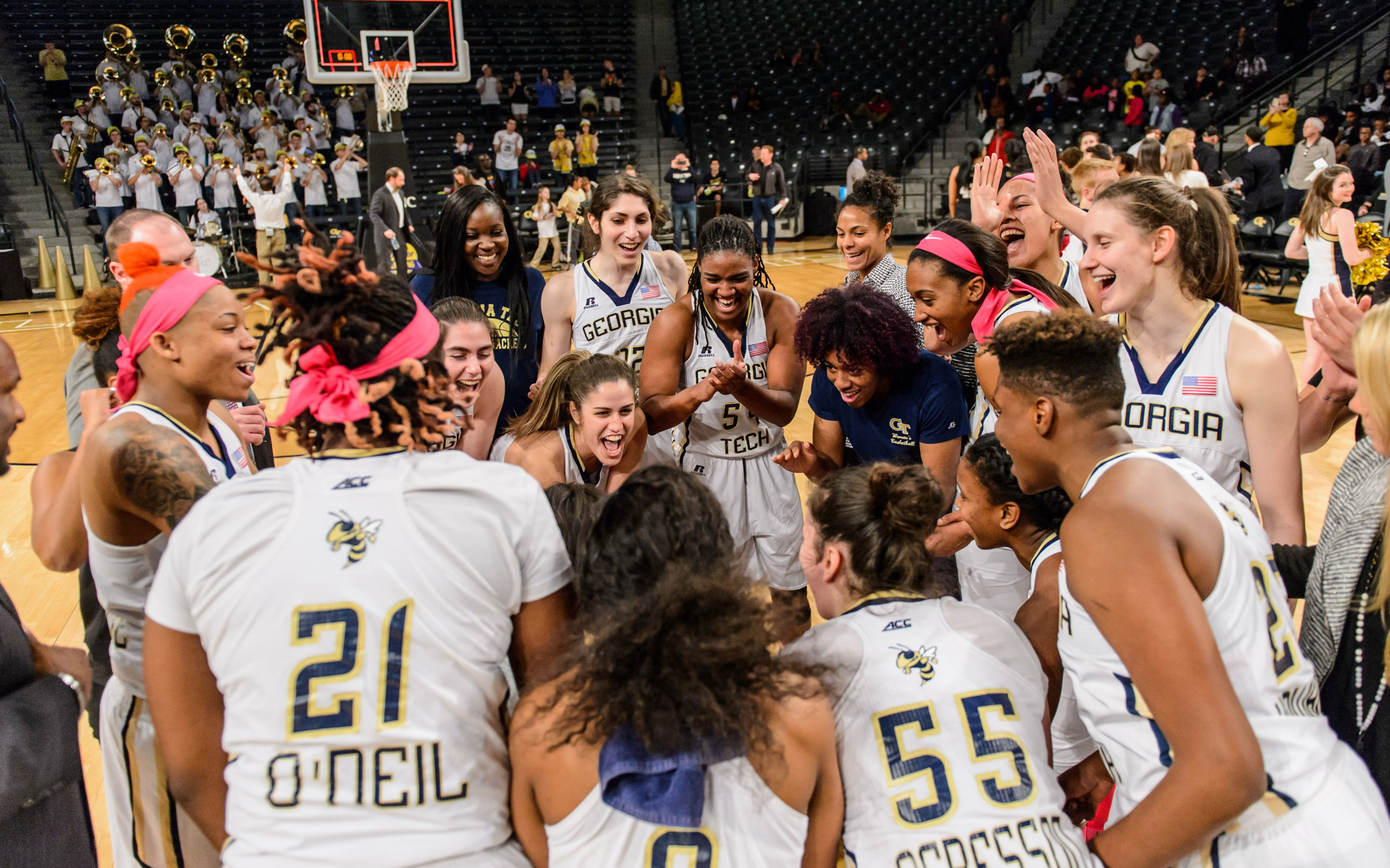 Coach Jo speaks to the team after the win