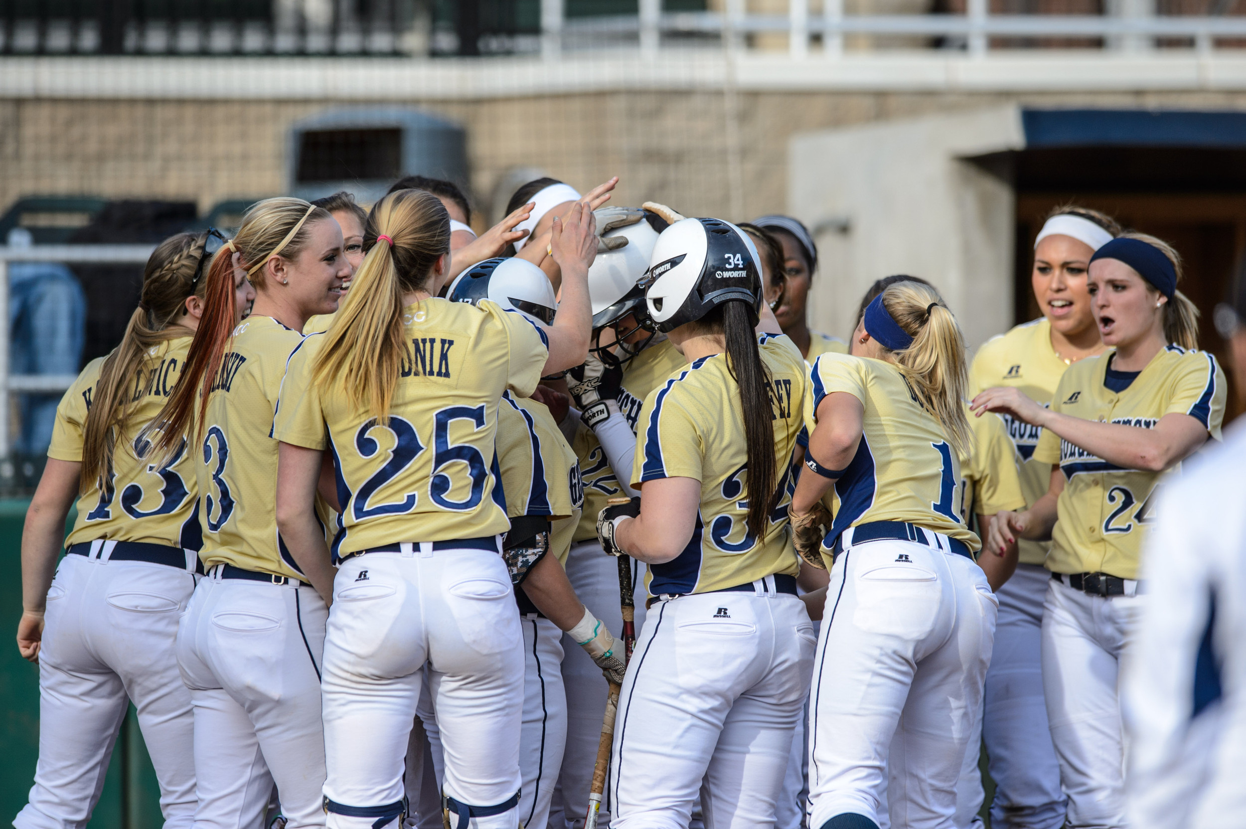 The team celebrates Karly Fullem's home run