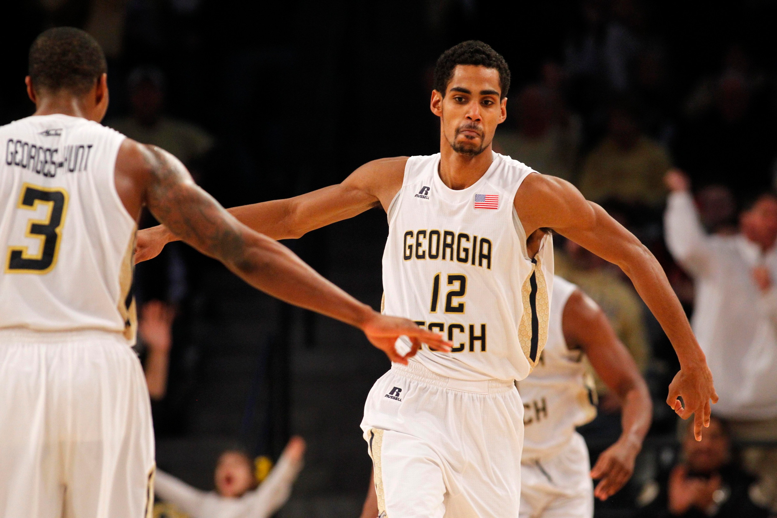 Quinton Stephens shows emotion after a made basket against the Virginia Cavaliers. Brett Davis-USA TODAY Sports