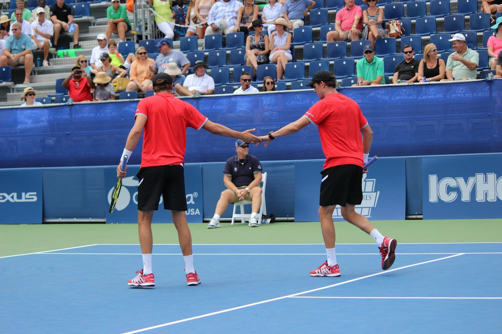Christopher Eubanks and Donald Young during their semifinal match vs. Bob and Mike Bryan at the BB&T Atlanta Open