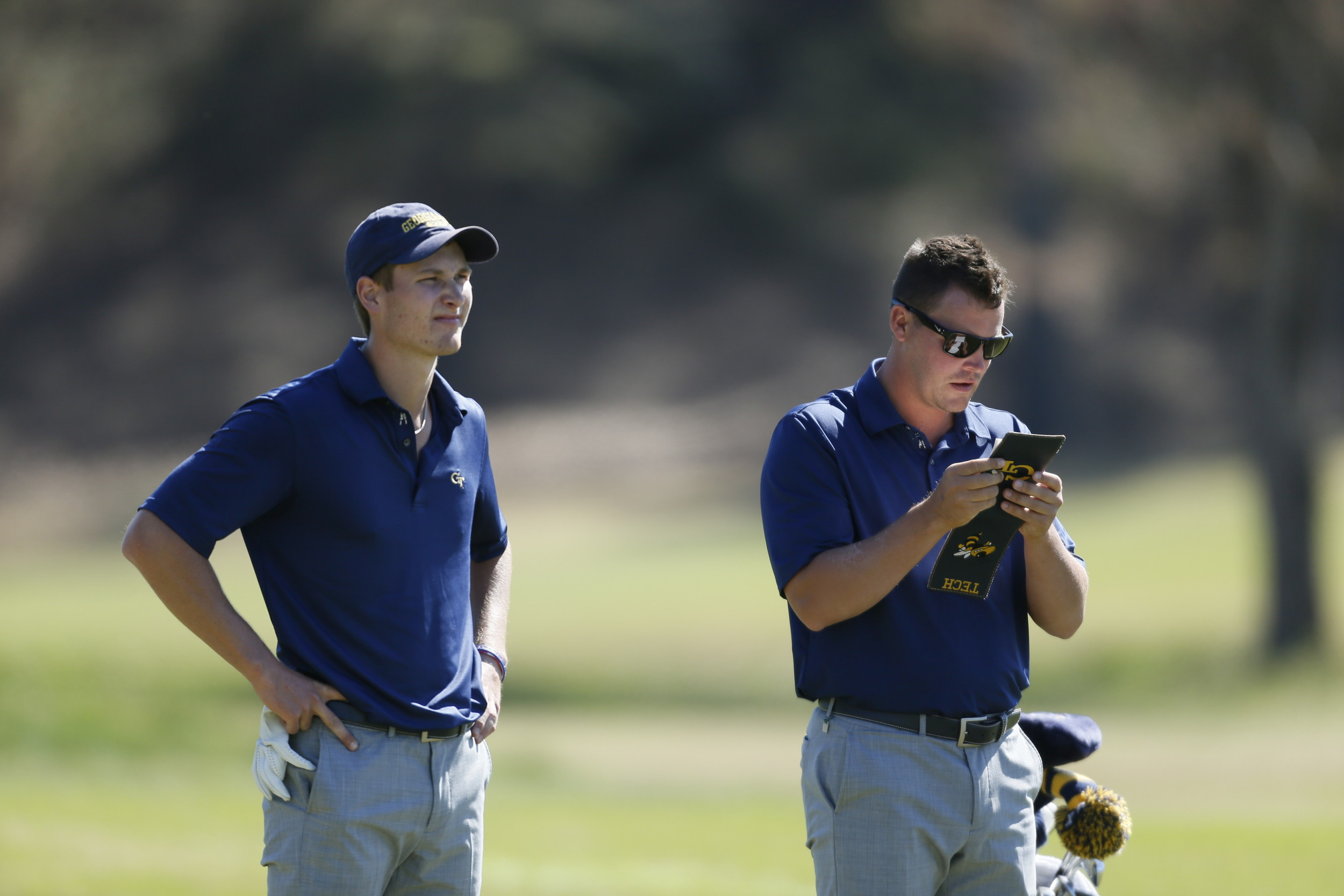 Vincent Whaley and assistant coach Jeff Pierce during the final round of the Clemson Invitational April 3, 2016. (mandatory copyright: Vern Verna / Ai Wire)