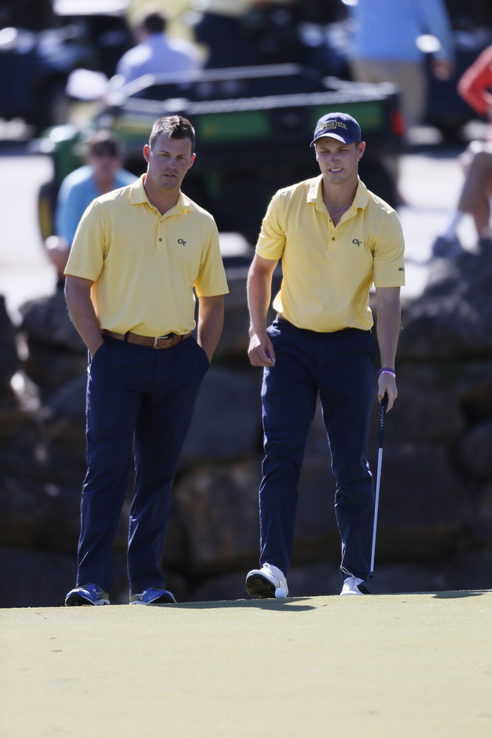 Georgia Tech assistant coach Jeff Pierce with Vincent Whaley during the second round of the Clemson Invitational on April 2, 2016. (mandatory copyright: Vern Verna / Ai Wire)