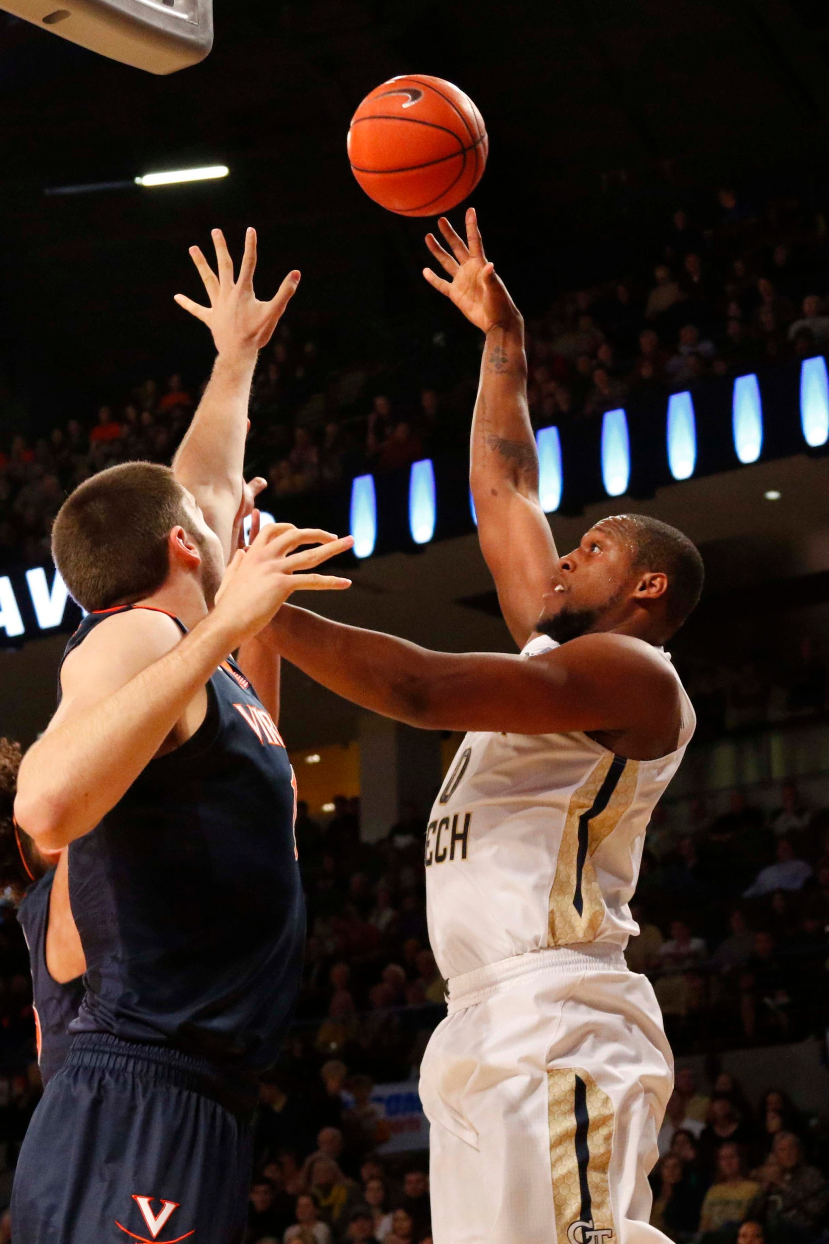 Charles Mitchell shoots the ball against the Virginia Cavaliers. Brett Davis-USA TODAY Sports