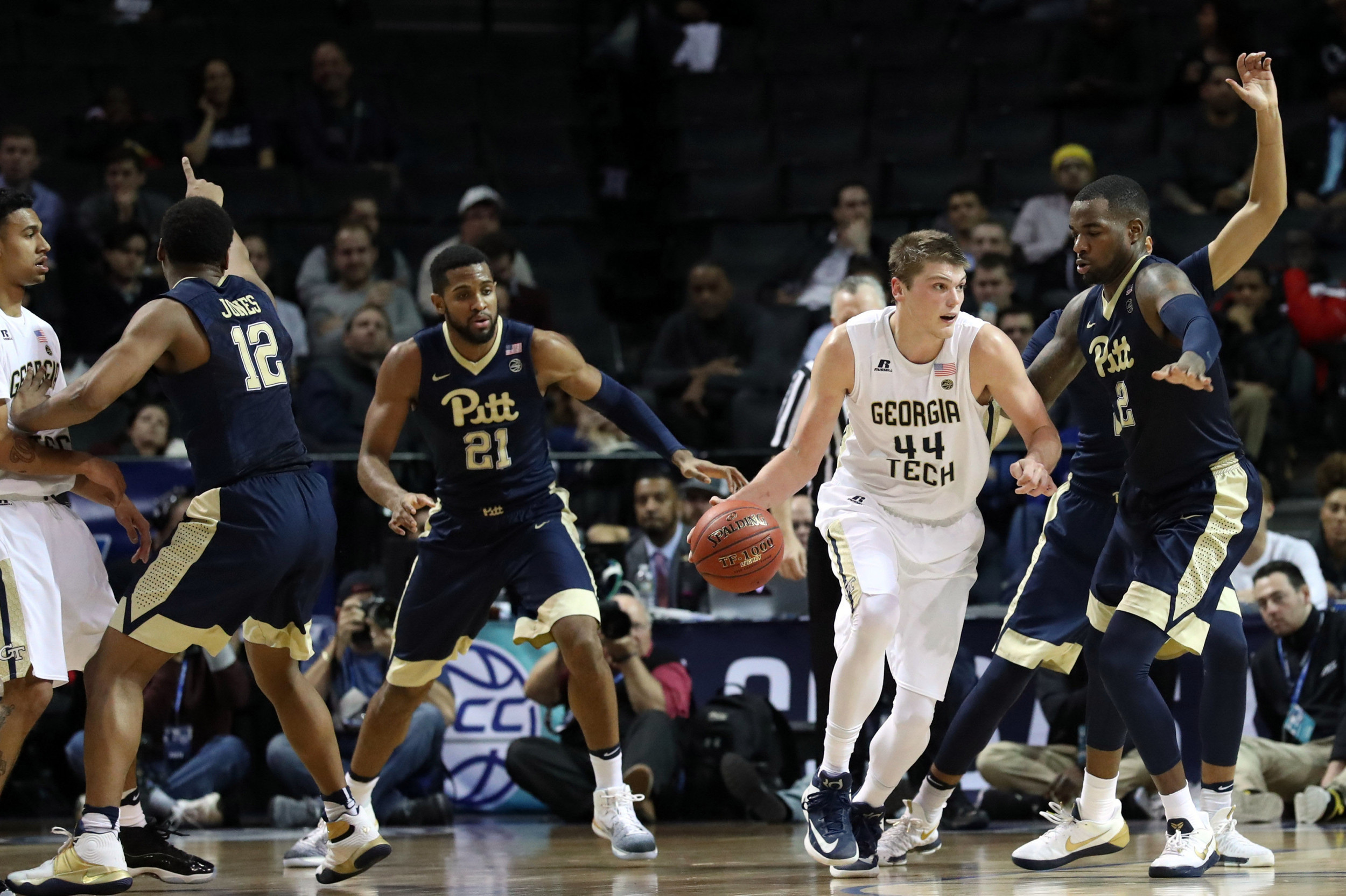 Center Ben Lammers drives the ball during the first half against the Pittsburgh Panthers during the ACC Conference Tournament at Barclays Center. Credit: Anthony Gruppuso-USA TODAY Sports