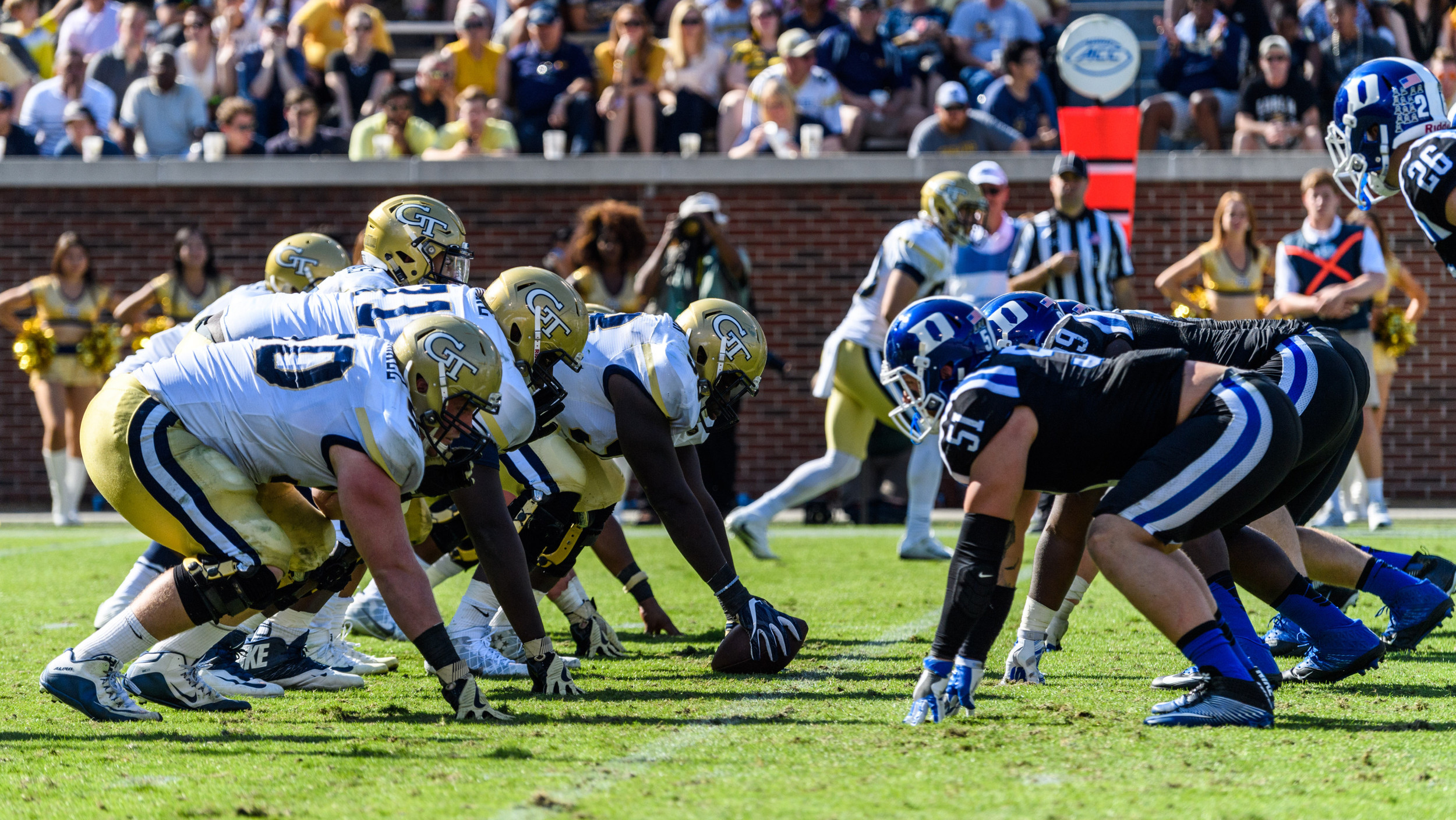 The offense prepares to snap the ball