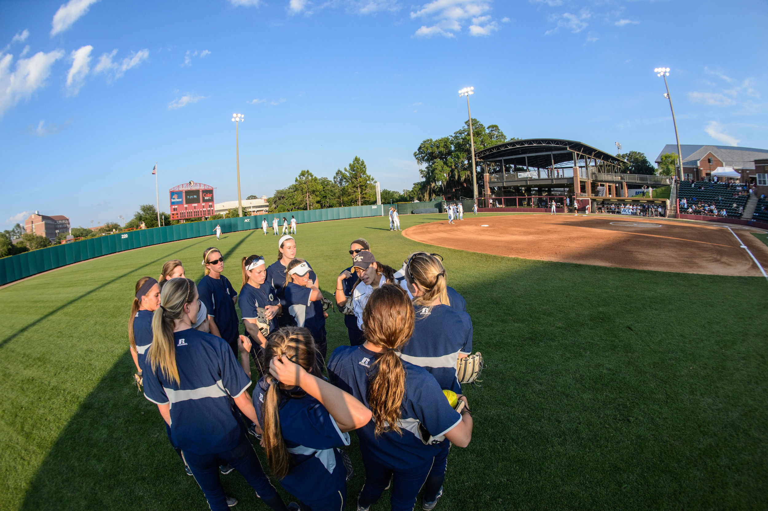 The team huddles as the lineup is announced.