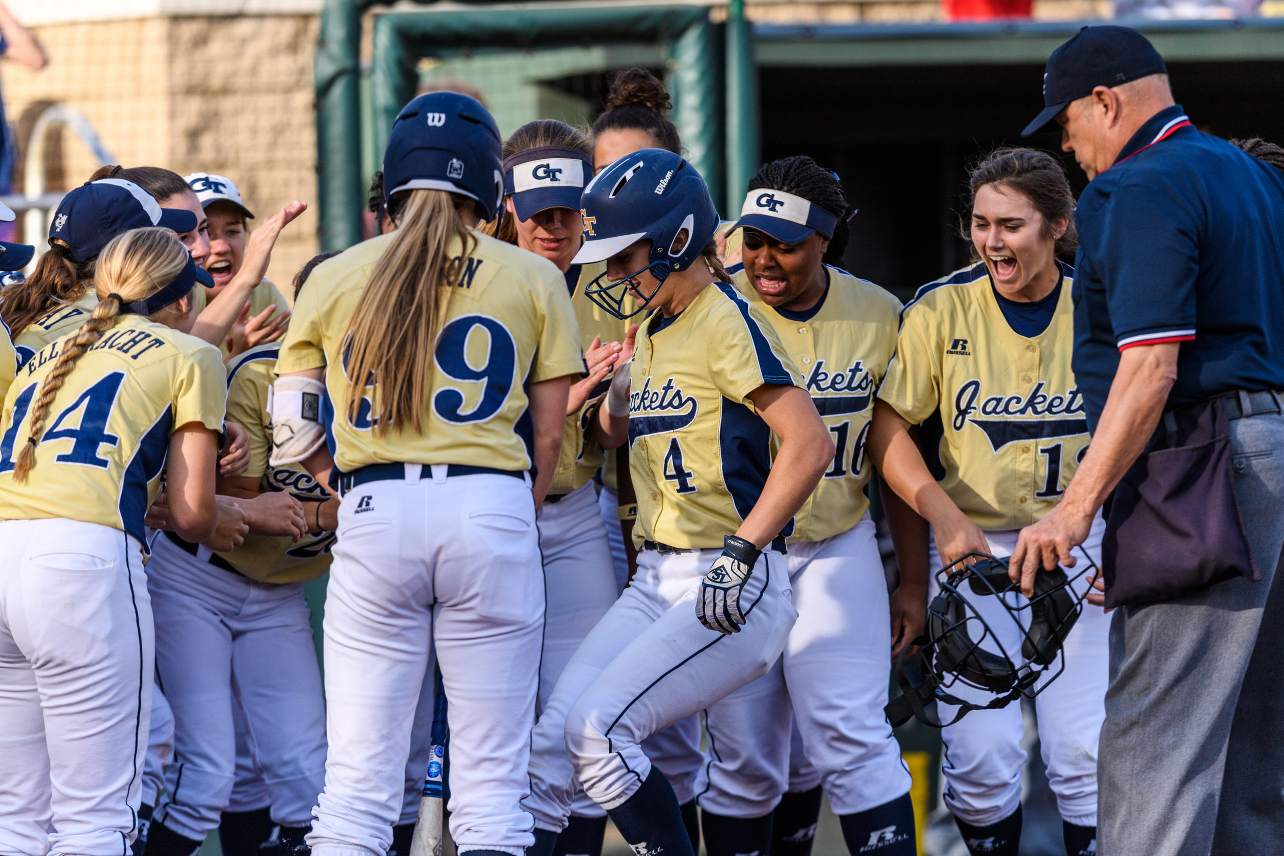 Rebecca Prairie (4) is welcomed to the plate after her HR