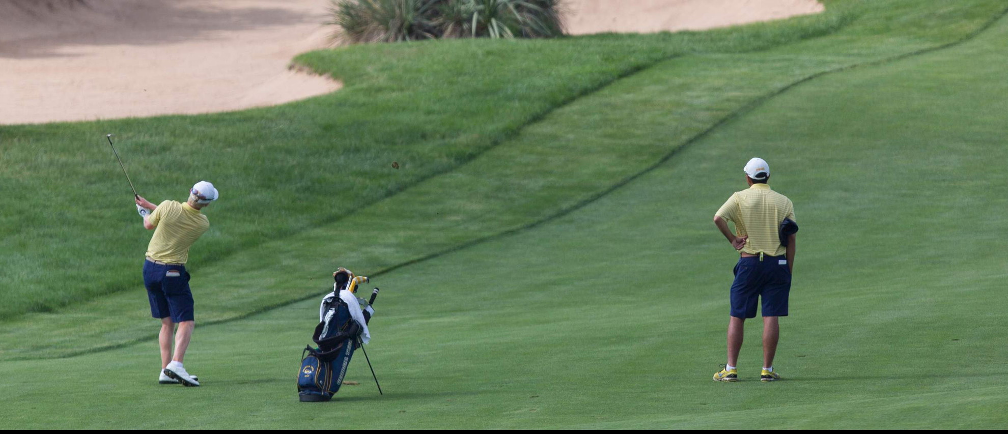 7957942.jpeg Anders Albertson and assistant coach Brennan Webb at the 2014 NCAA Golf Championship, May 23-28, Prairie Dunes Country Club, Hutchinson, Kan.