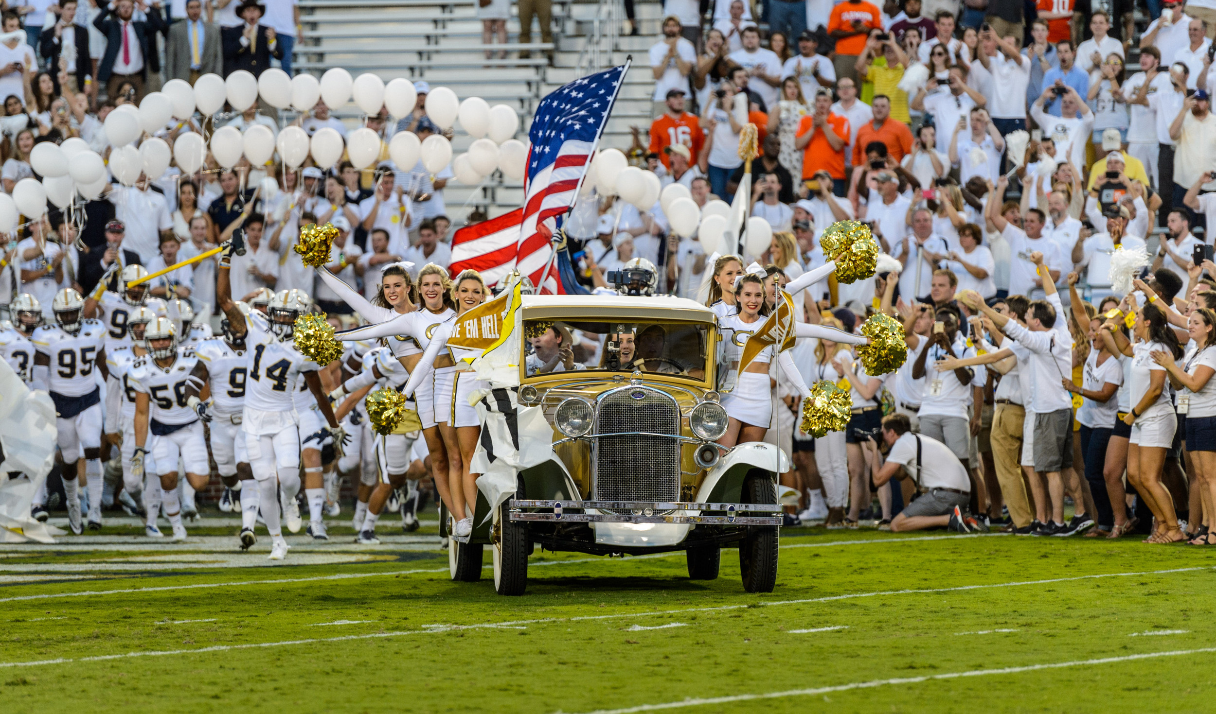 Ramblin' Wreck takes the field versus Clemson on Sept. 22, 2016.