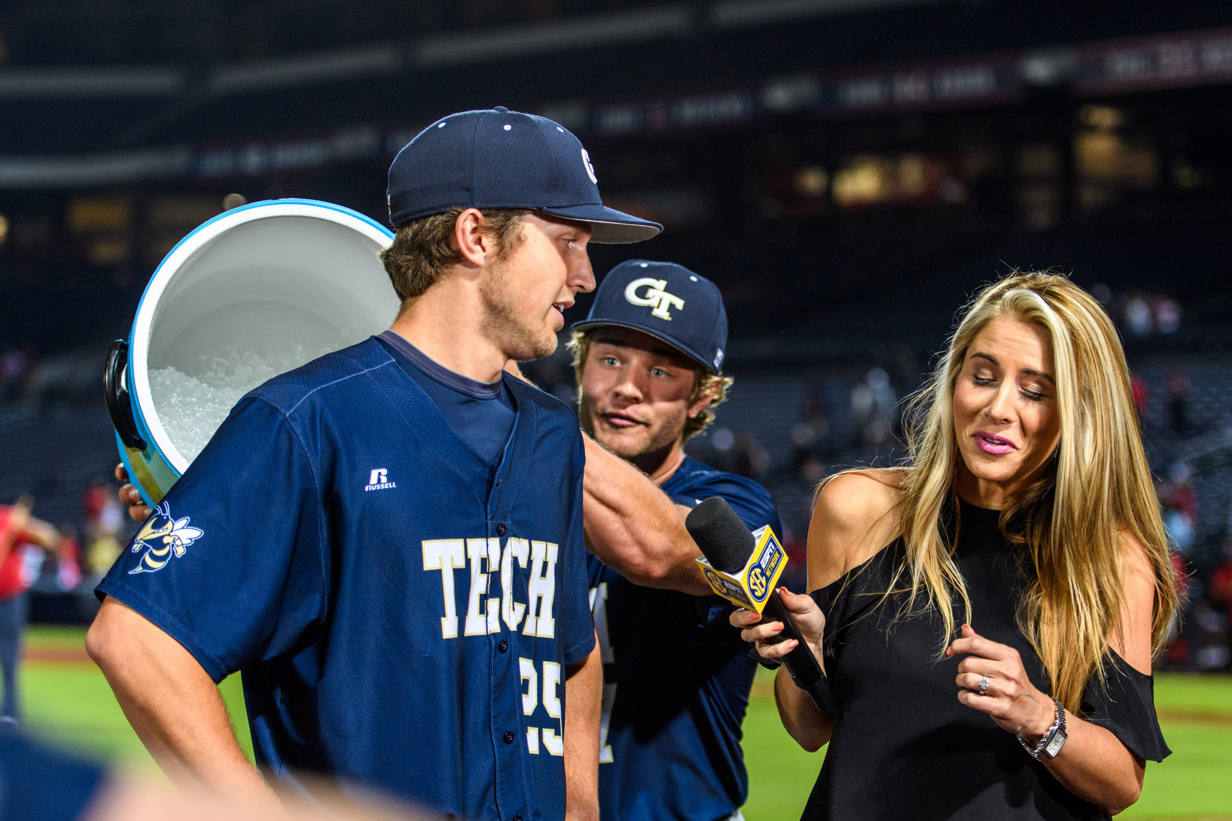 Kel Johnson (25) is interviewed on the SEC network by Laura Rutledge