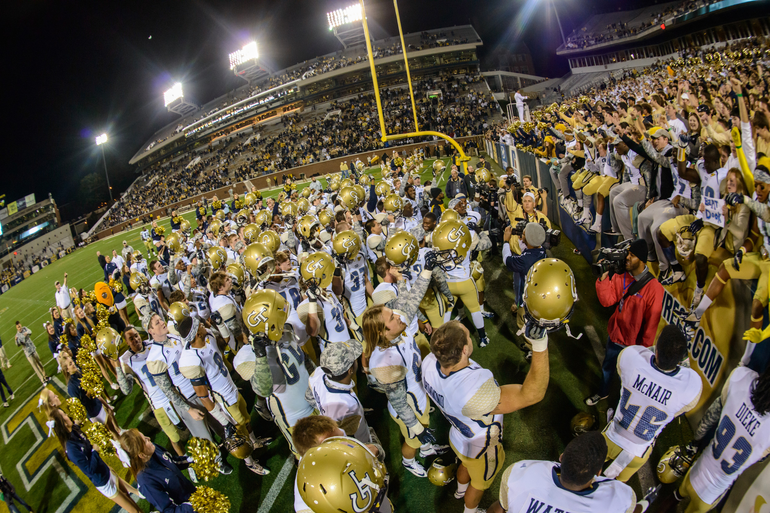 The Jackets celebrate the win over Duke to become bowl eligible!