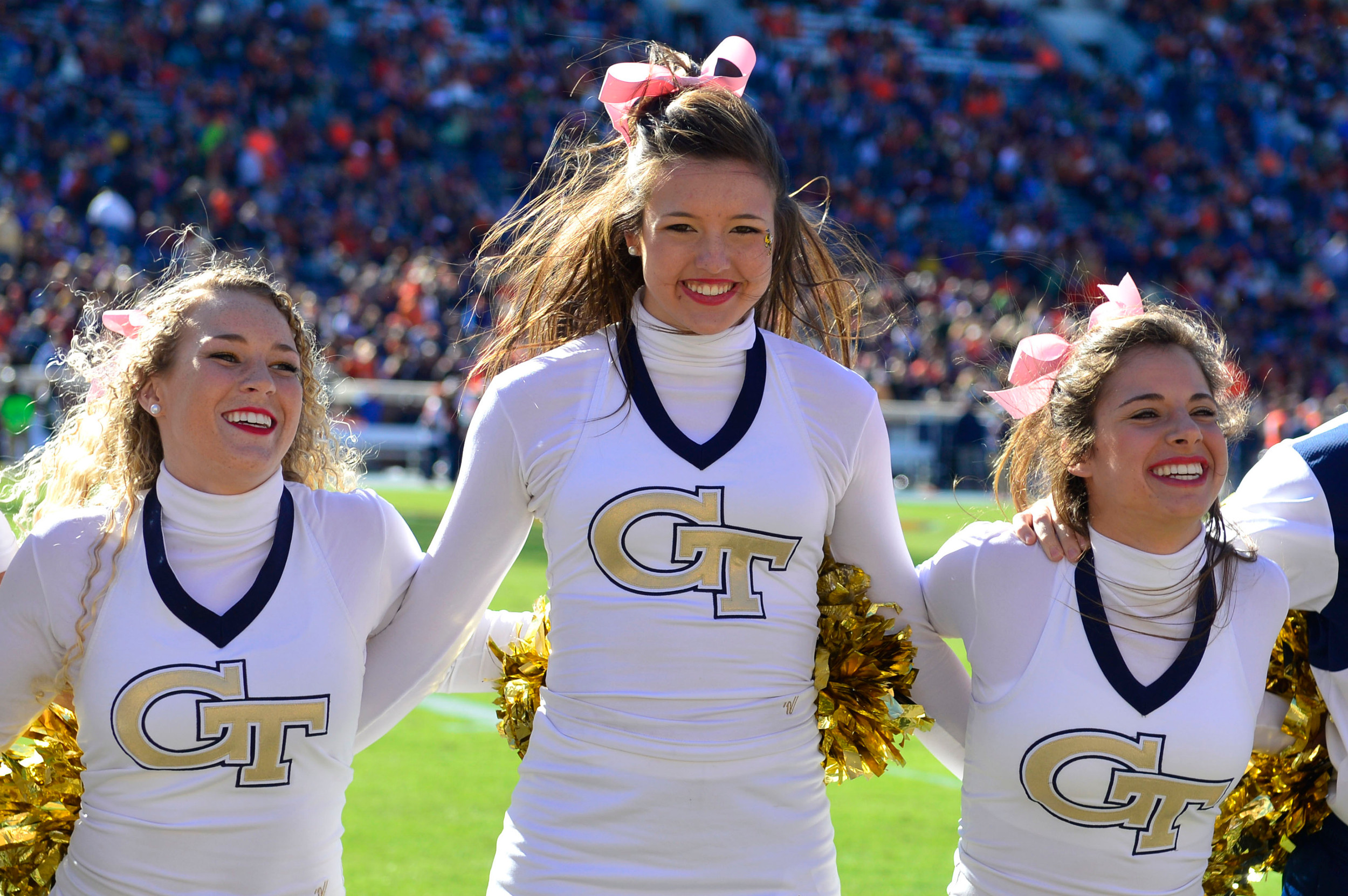 Georgia Tech Yellow Jackets Cheerleaders perform on the field. Mandatory Credit: Bob Donnan-USA TODAY Sports