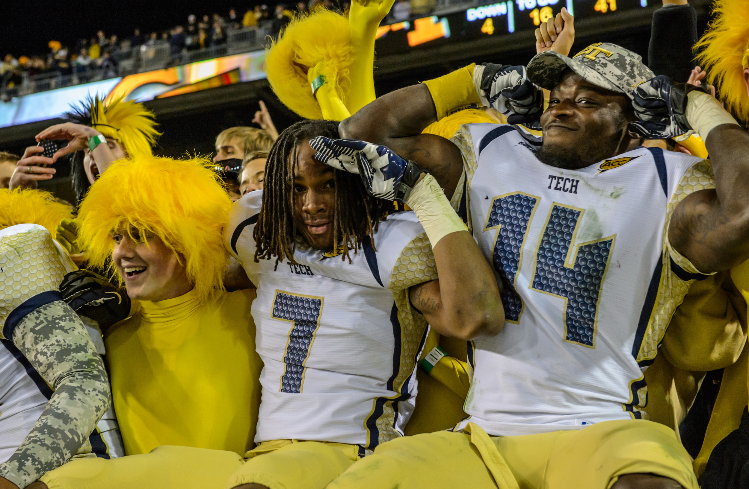 The Jackets celebrate the win over Duke to become bowl eligible!